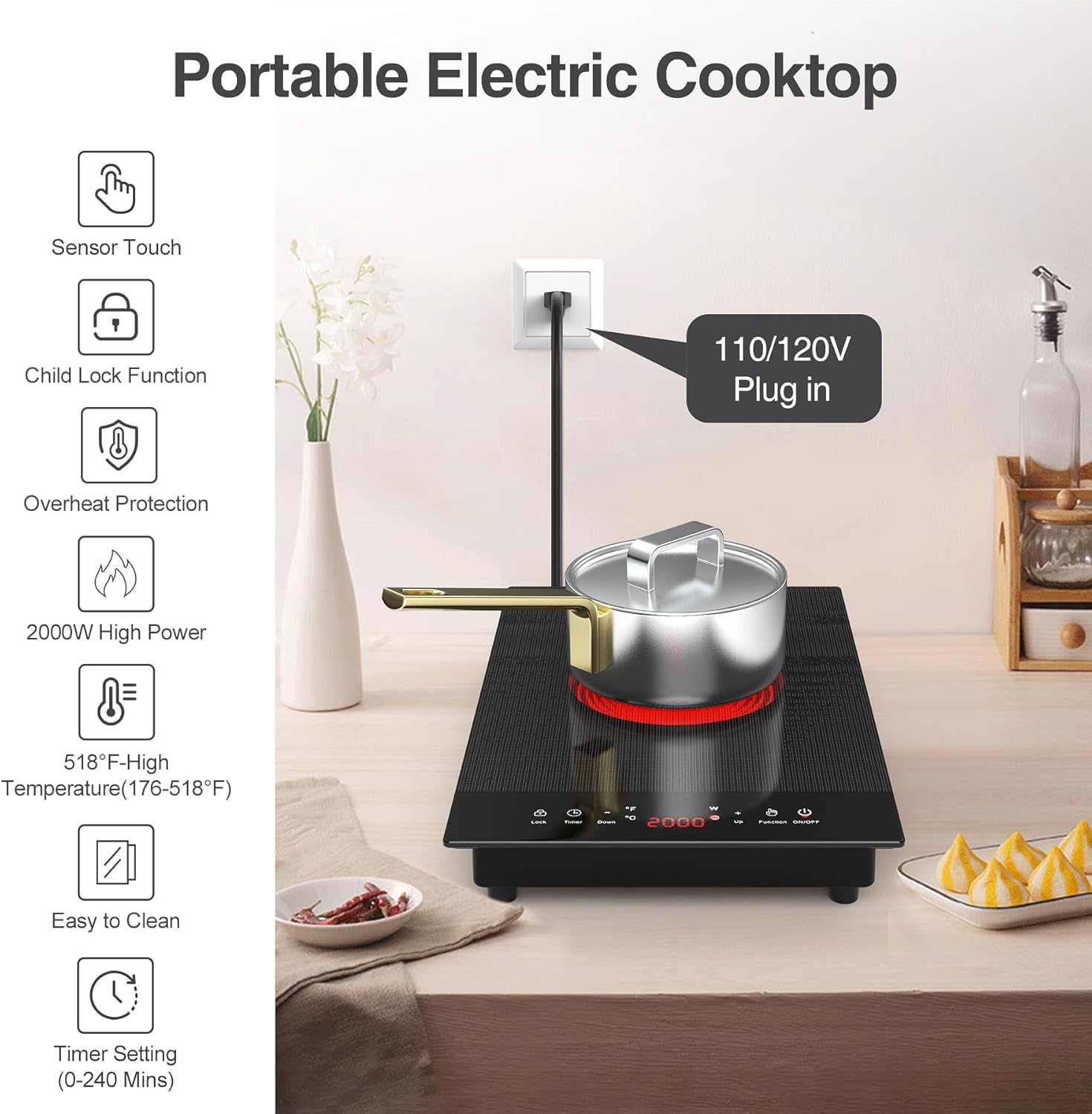 VBGK Single Burner Electric Cooktop 110V, Portable Electric Stove Top for Kitchen & RV Cooking