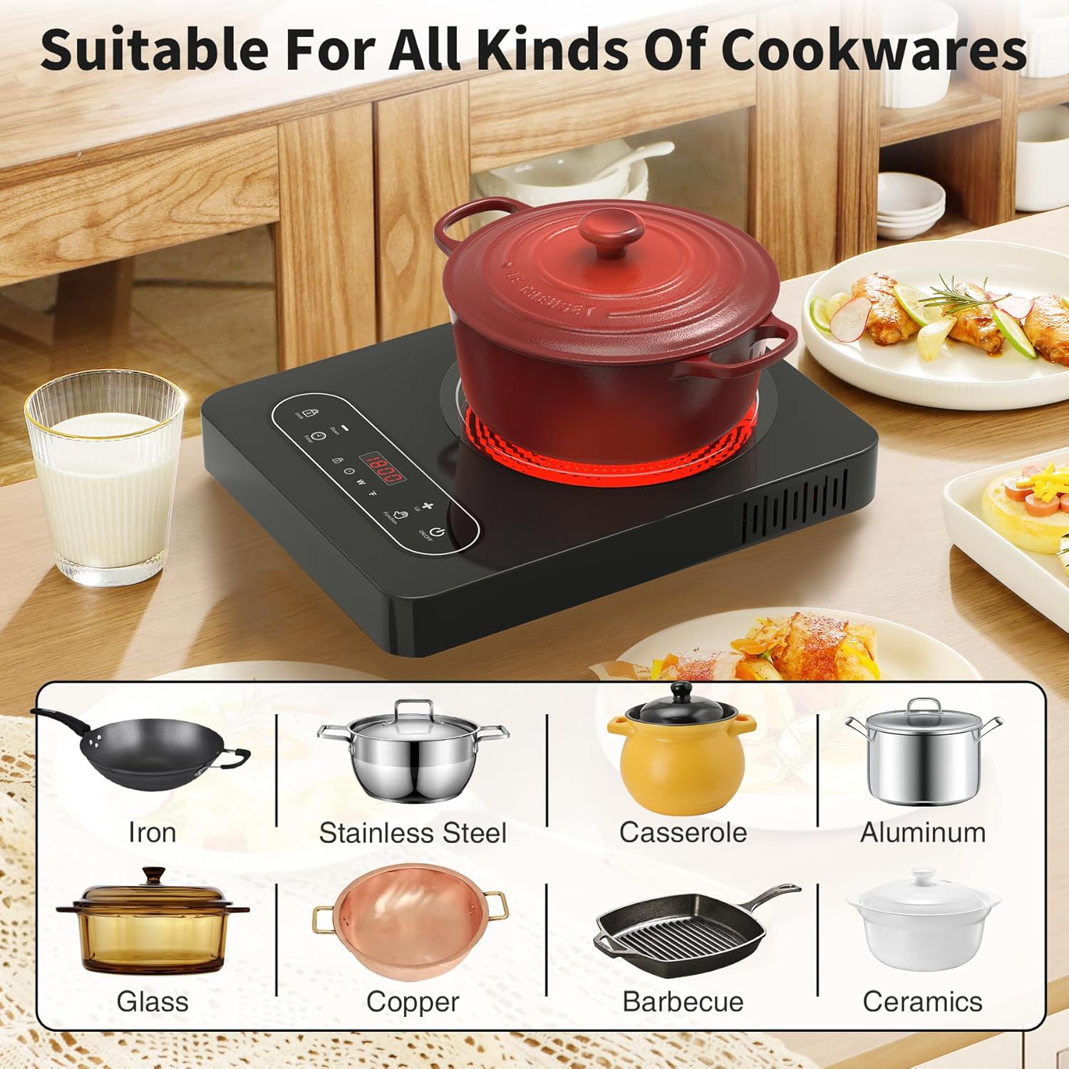 VBGK Single Burner Electric Cooktop 110V 1800W, Portable Electric Stove Top for Kitchen & RV Cooking