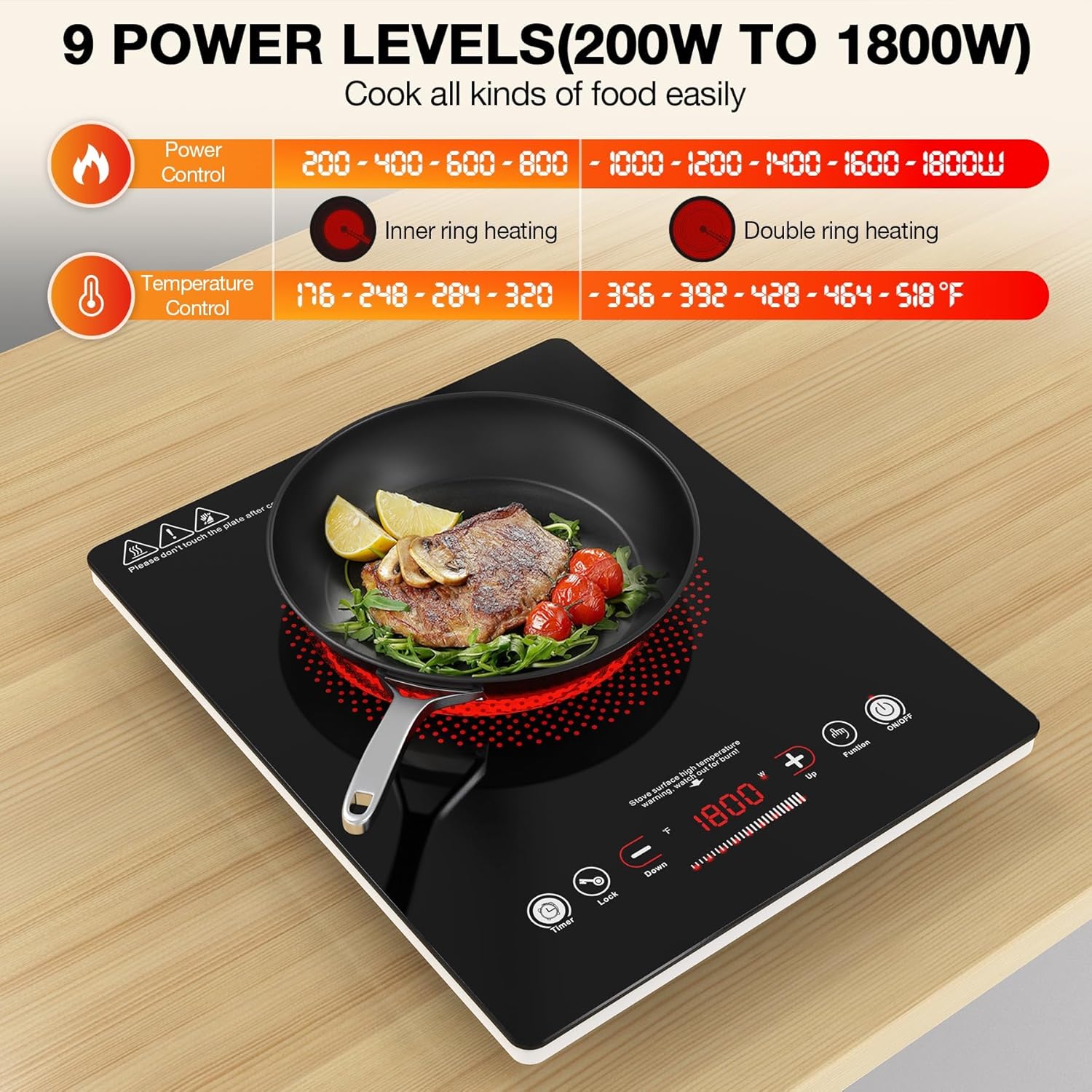VBGK 14 Inch Single Burner Electric Cooktop 110V 1800W, Portable Electric Stove Top for Kitchen & RV Cooking
