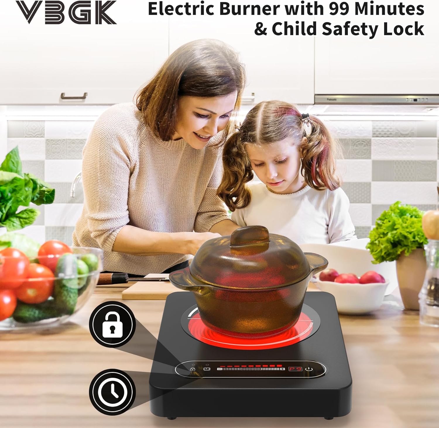 VBGK Single Burner Electric Cooktop 1800W, 120V Portable Electric Stove Top for Kitchen & RV Cooking