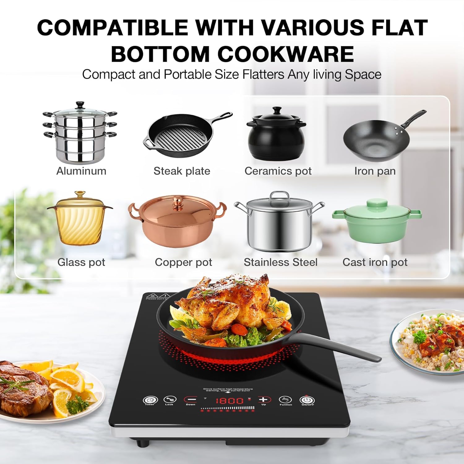 VBGK 14 Inch Single Burner Electric Cooktop 110V 1800W, Portable Electric Stove Top for Kitchen & RV Cooking
