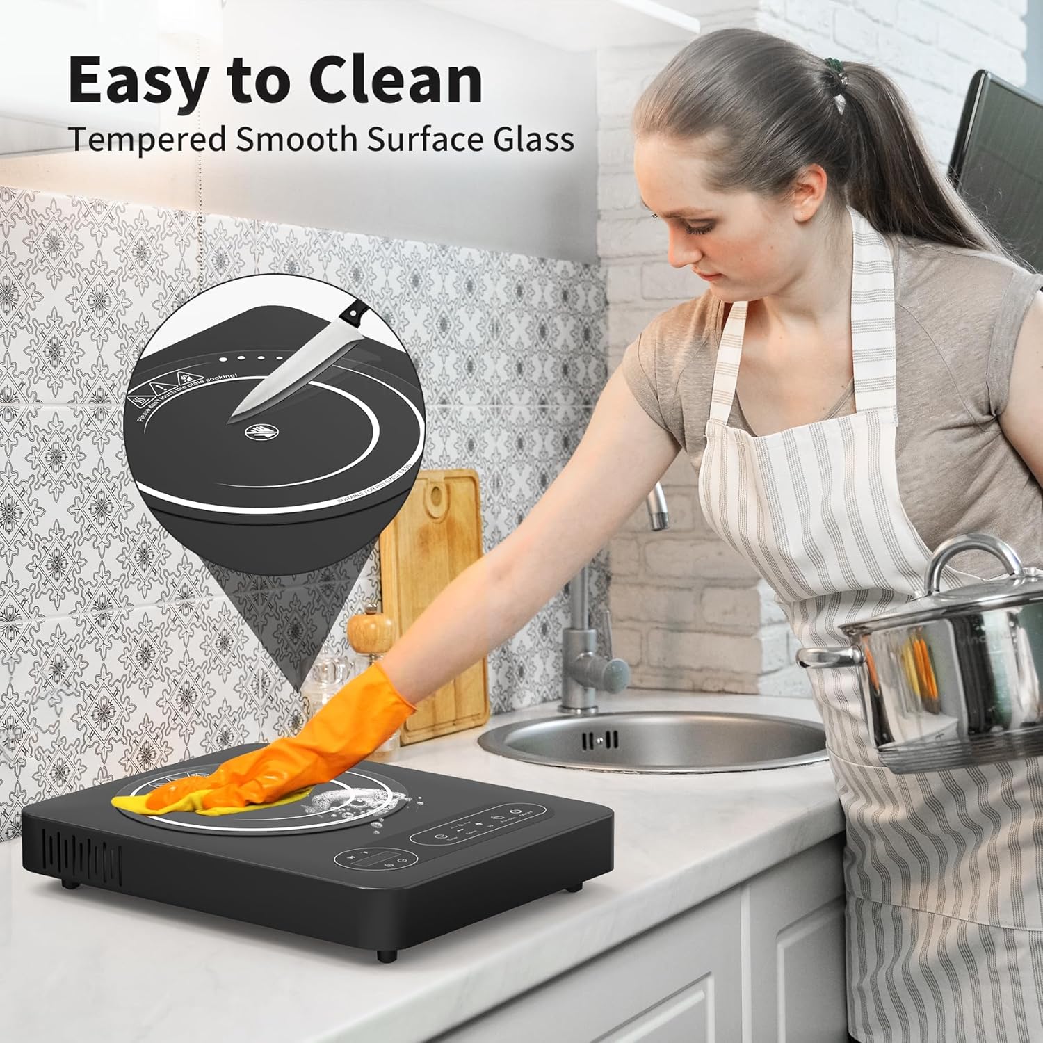 VBGK Single Burner Electric Cooktop 110V 1800W, Portable Electric Stove Top for Kitchen & RV Cooking