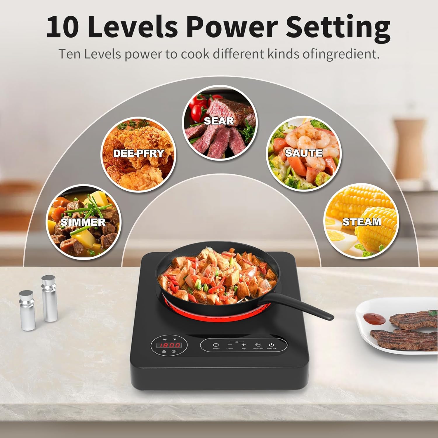VBGK 11 Inch Single Burner Electric Cooktop 110V 1800W, Portable Electric Stove Top for Kitchen & RV Cooking