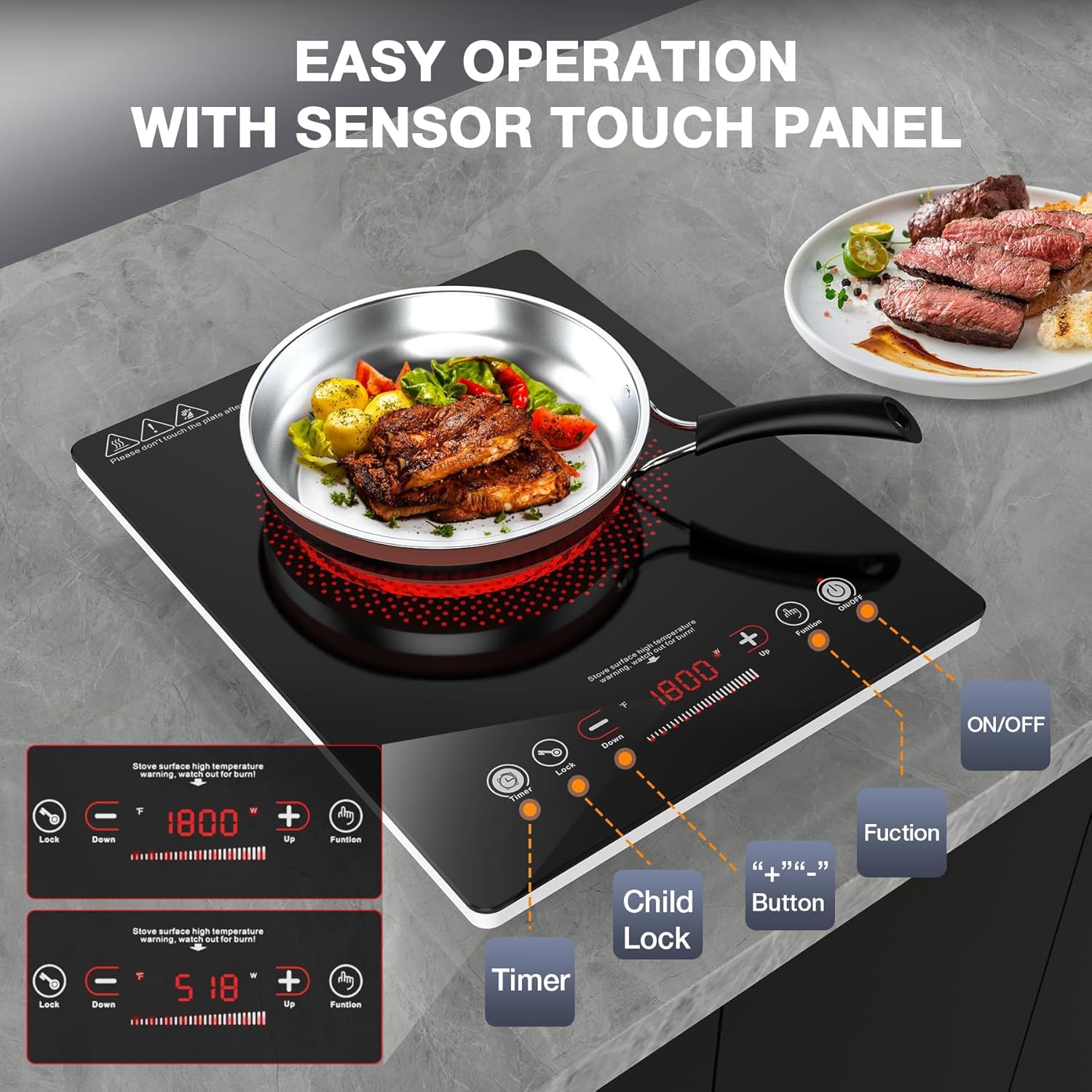 VBGK 14 Inch Single Burner Electric Cooktop 110V 1800W, Portable Electric Stove Top for Kitchen & RV Cooking