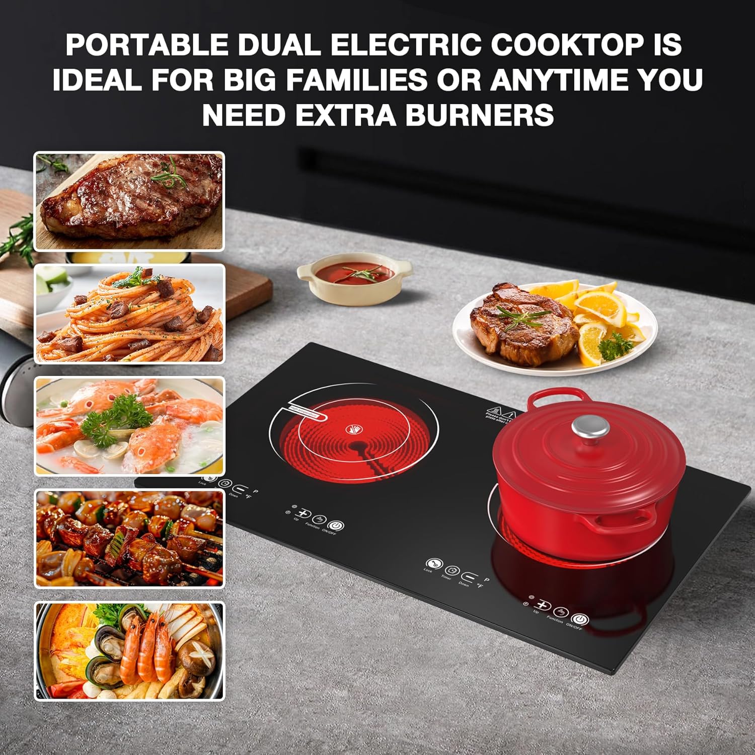 VBGK 2 Burner Electric Cooktop 110V 2400W, Touch Control Double Burner Electric Stove Top for Kitchen