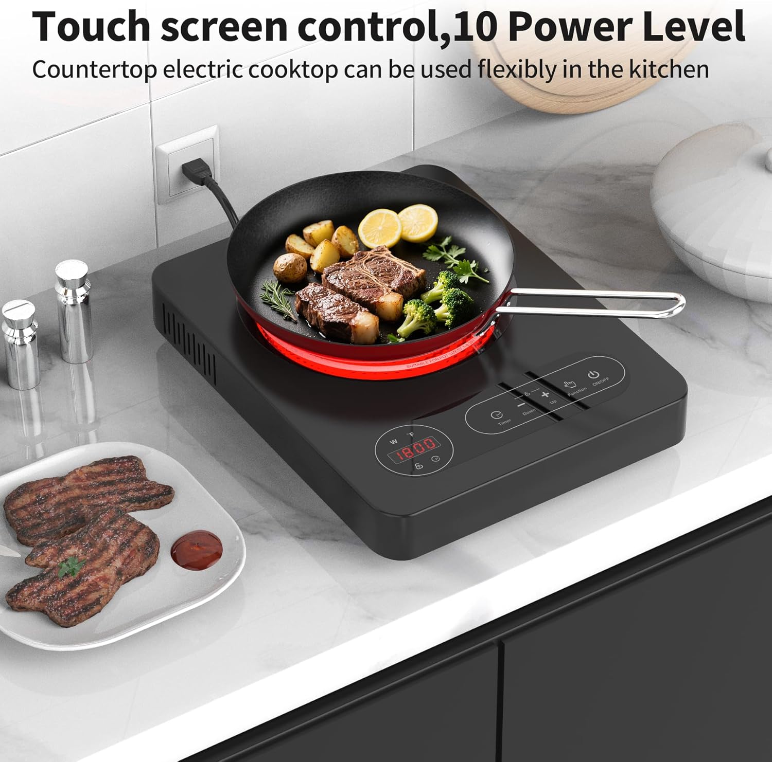 VBGK 11 Inch Single Burner Electric Cooktop 110V 1800W, Portable Electric Stove Top for Kitchen & RV Cooking