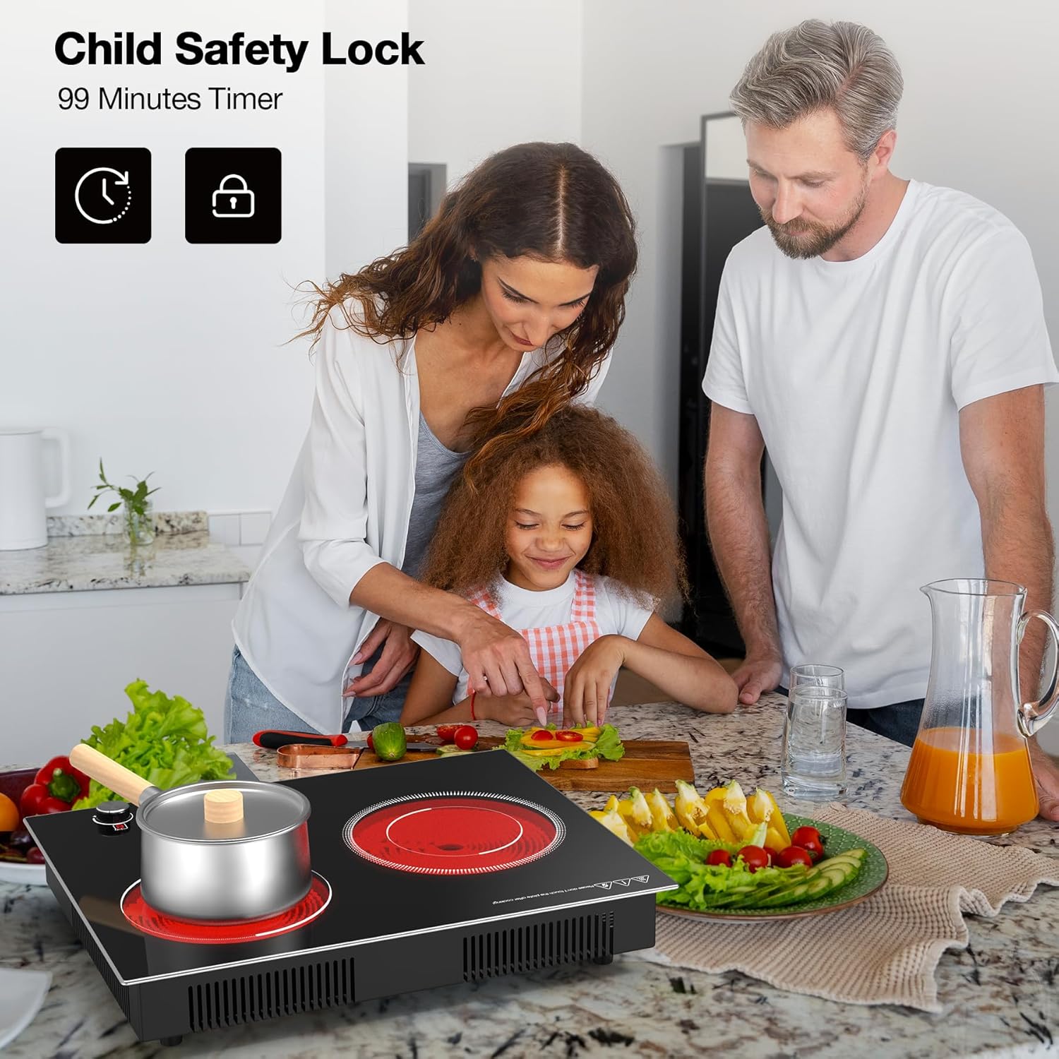 VBGK 2 Burner Electric Cooktop 2100W, Built-in & Countertop Double Burner Electric Stove Top for Kitchen