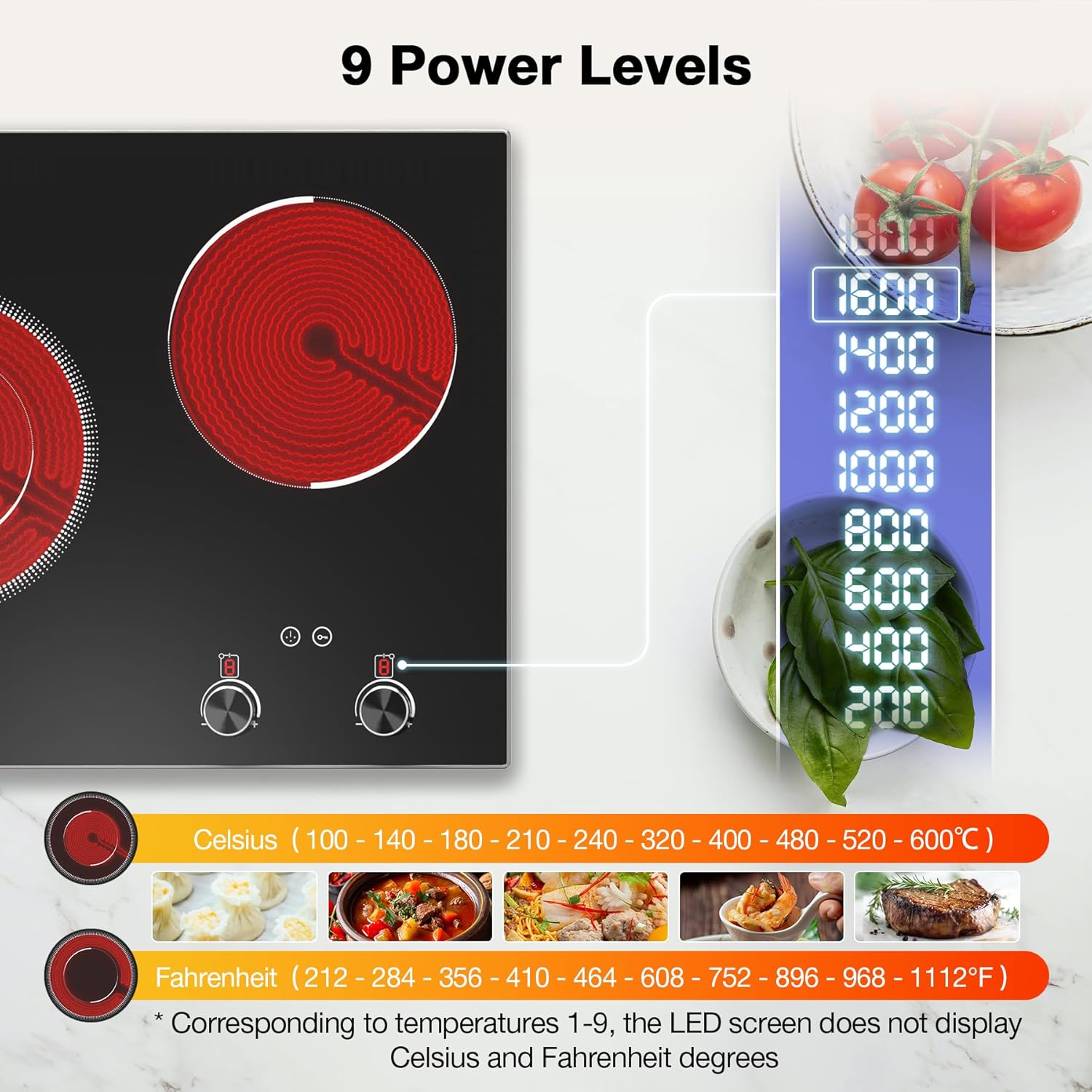 VBGK 2 Burner Electric Cooktop 2100W, Built-in & Countertop Double Burner Electric Stove Top for Kitchen