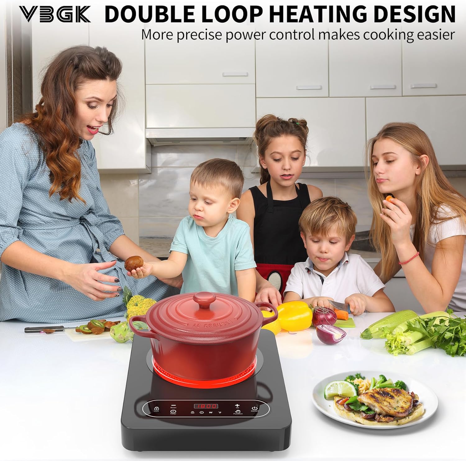 VBGK Single Burner Electric Cooktop 110V 1800W, Portable Electric Stove Top for Kitchen & RV Cooking