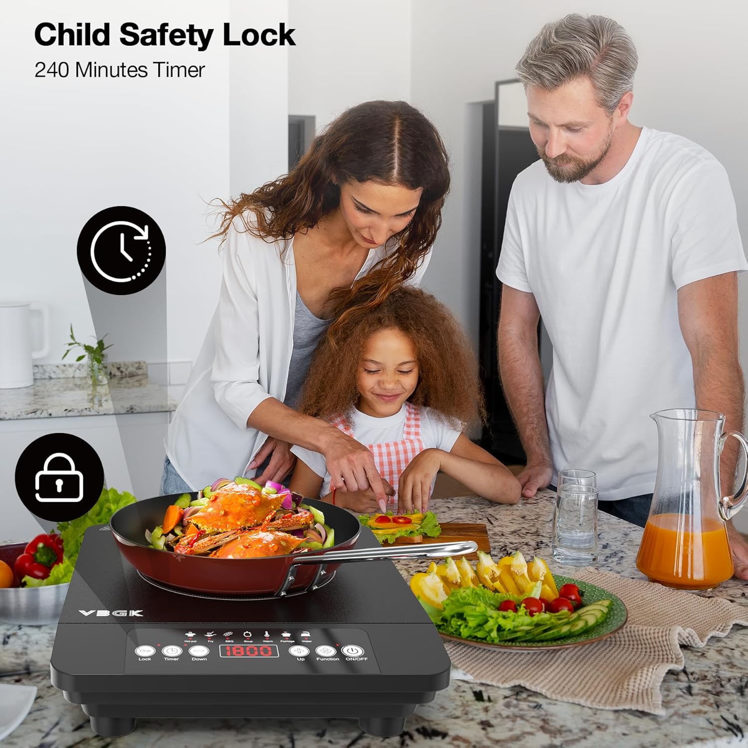 VBGK Single Burner Induction Cooktop 110V 1800W, Portable Electric Stove Top for Kitchen & RV Cooking