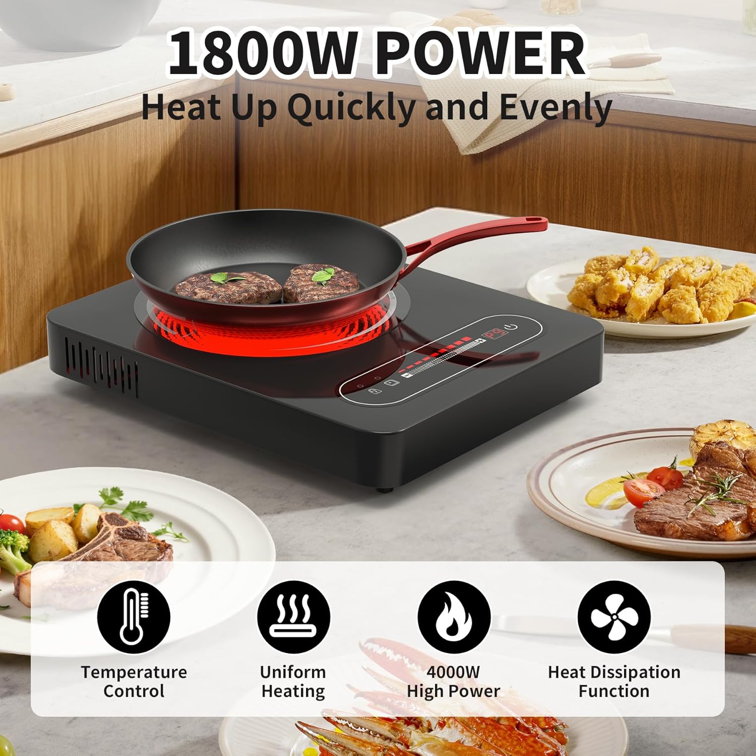 VBGK Single Burner Electric Cooktop 1800W, 120V Portable Electric Stove Top for Kitchen & RV Cooking