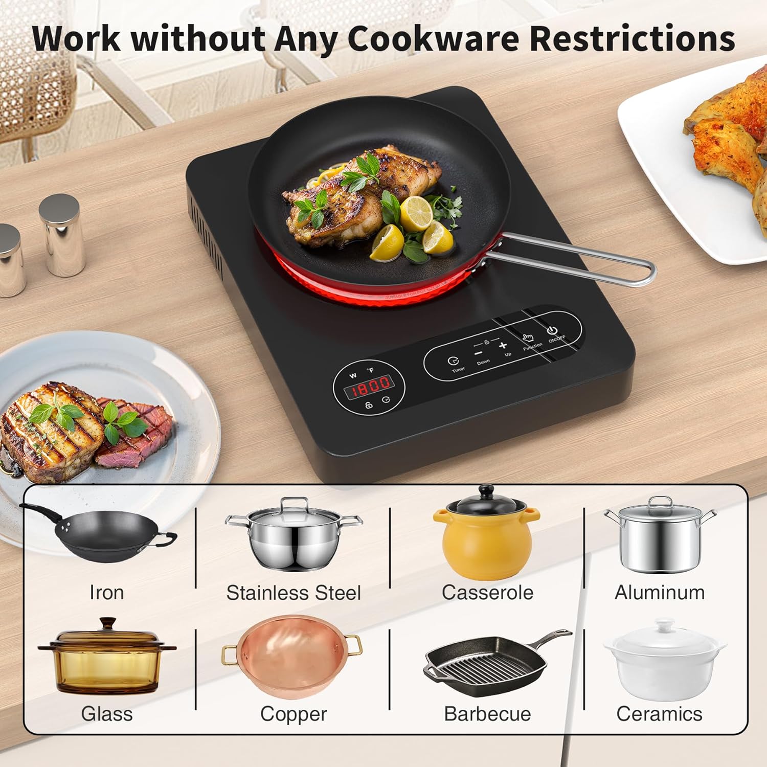 VBGK 11 Inch Single Burner Electric Cooktop 110V 1800W, Portable Electric Stove Top for Kitchen & RV Cooking