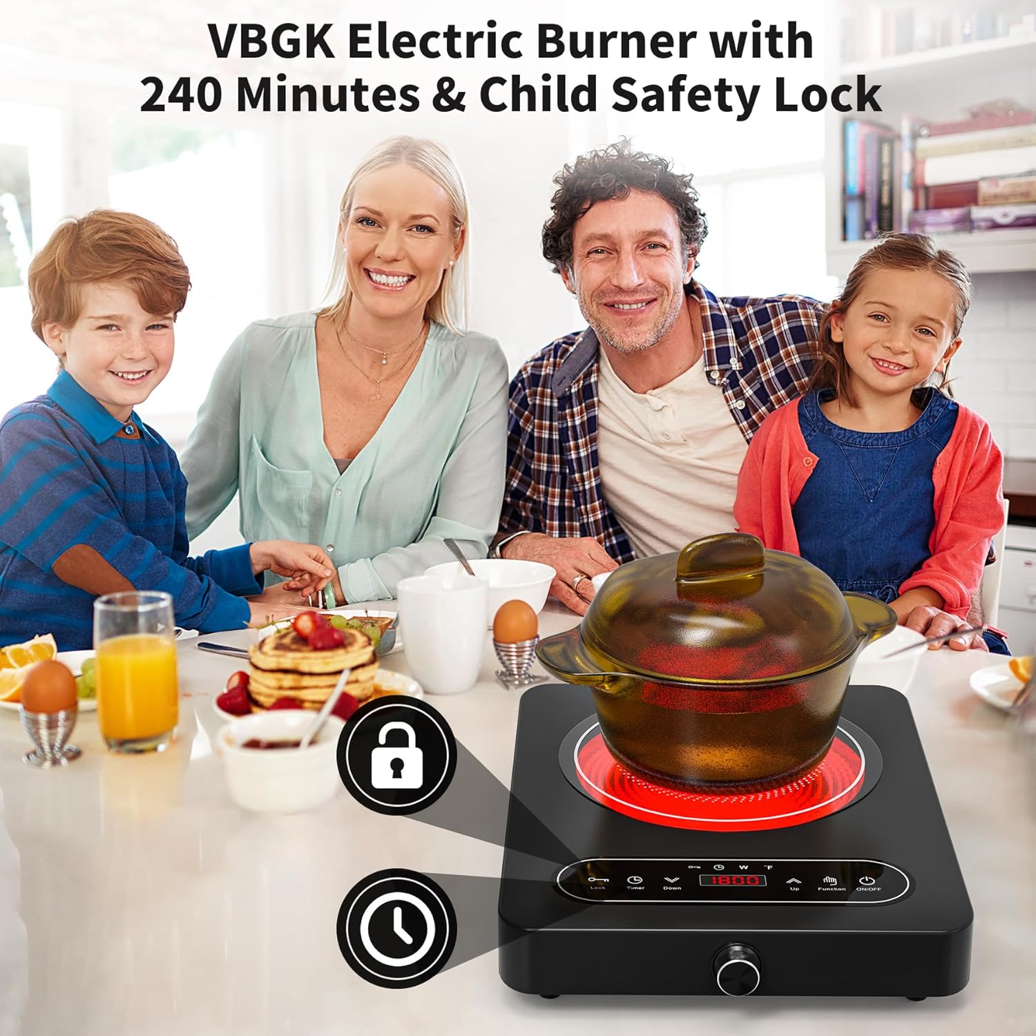 VBGK Single Burner Electric Cooktop 110V 1800W, Portable Electric Stove Top for RV Cooking