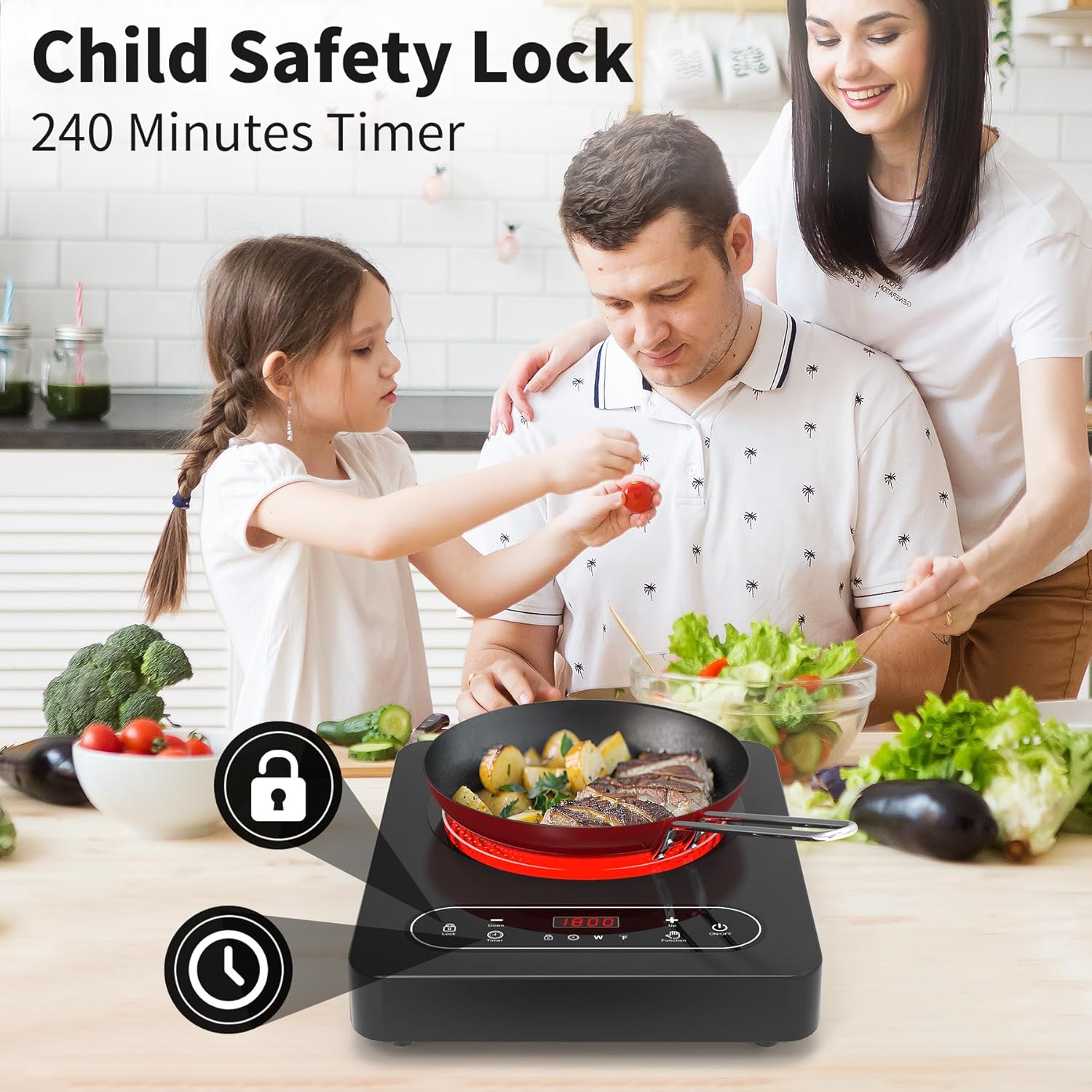 VBGK Single Burner Electric Cooktop 110V 1800W, Portable Electric Stove Top for Kitchen & RV Cooking