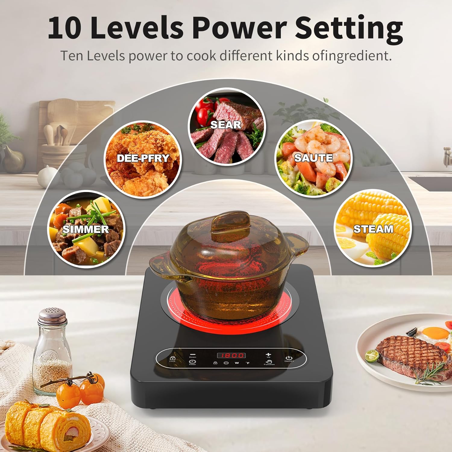 VBGK Single Burner Electric Cooktop 110V 1800W, Portable Electric Stove Top for Kitchen & RV Cooking