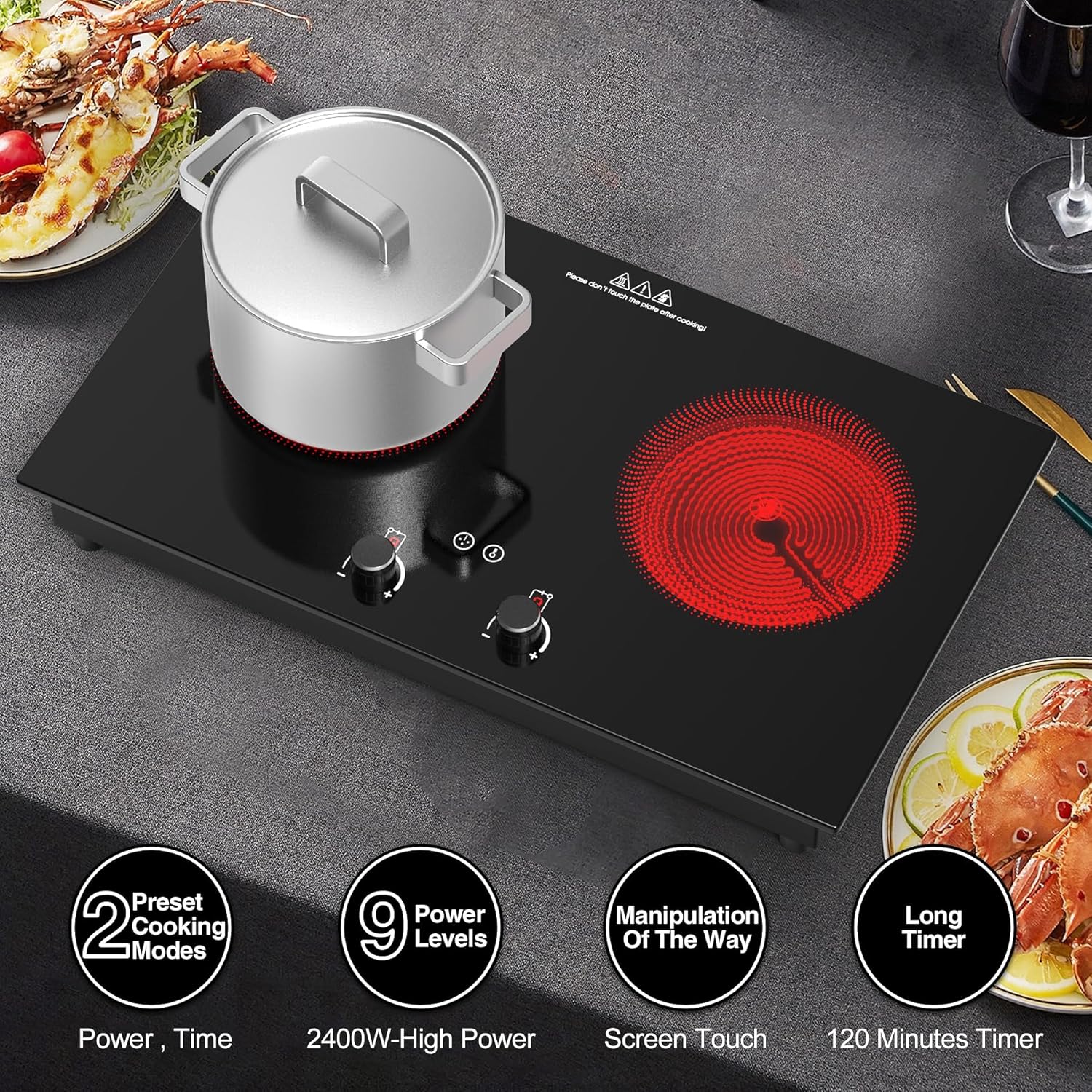 VBGK 2 Burner Induction Cooktop 110V 2400W, Double Electric Stove Top for Kitchen & RV Cooking