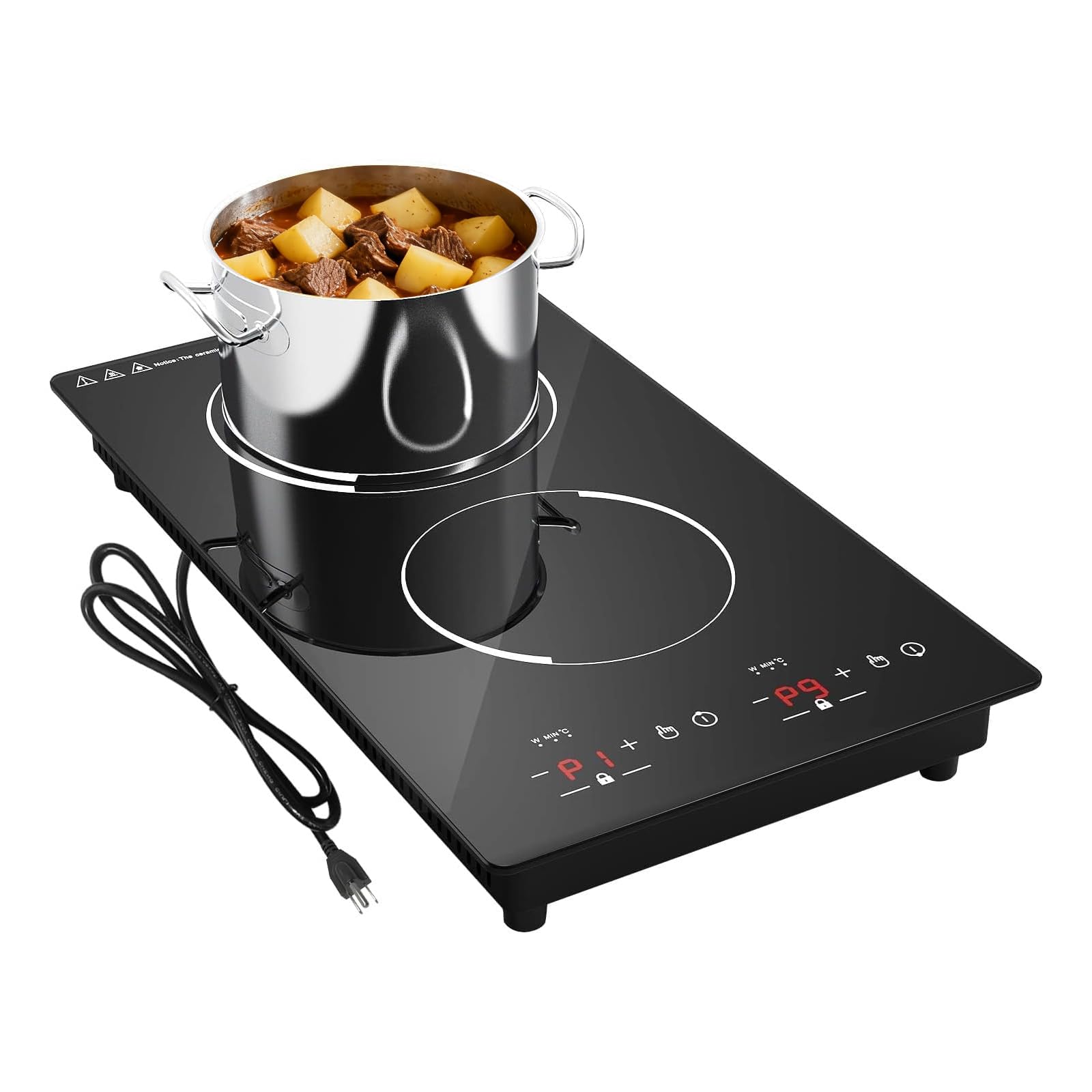 VBGK 12 Inch 2000W Double Induction Cooktop 110V Portable Electric Stove Built in and Countertop Dual Burner