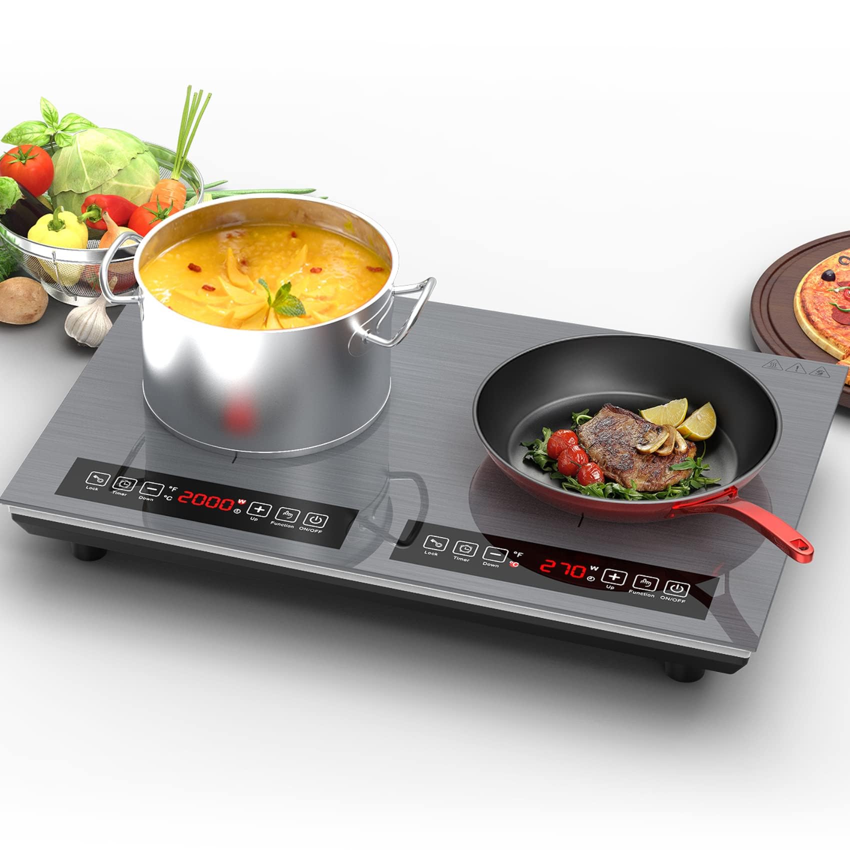 VBGK 24" Double Induction Cooktop, 4000W Fast-Heating 2-Burner Electric Stove Top with LED Touch Screen
