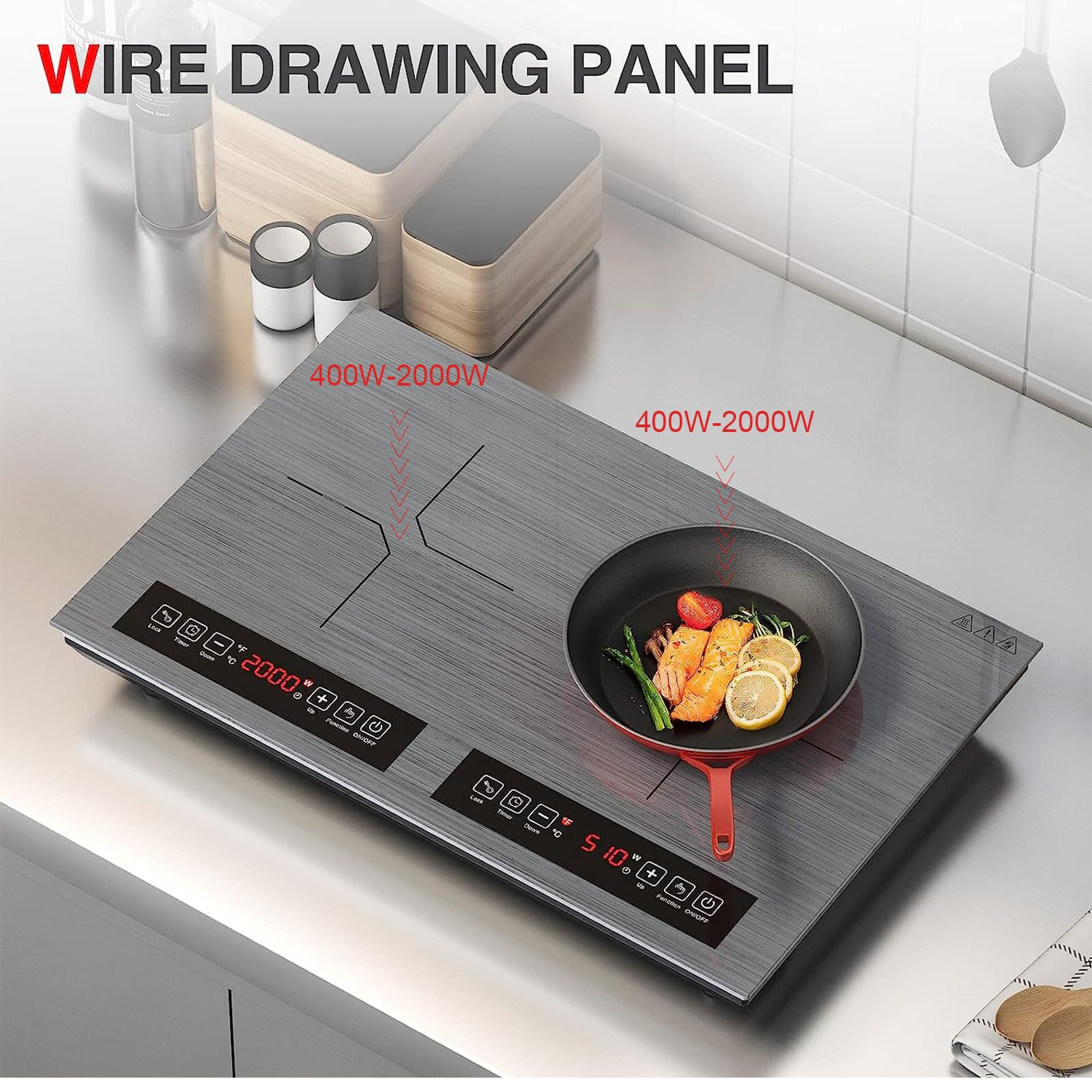 VBGK 24 Inch Double Induction Cooktop 4000W Fast-Heating 2-Burner Electric Stove Top with LED Touch Screen