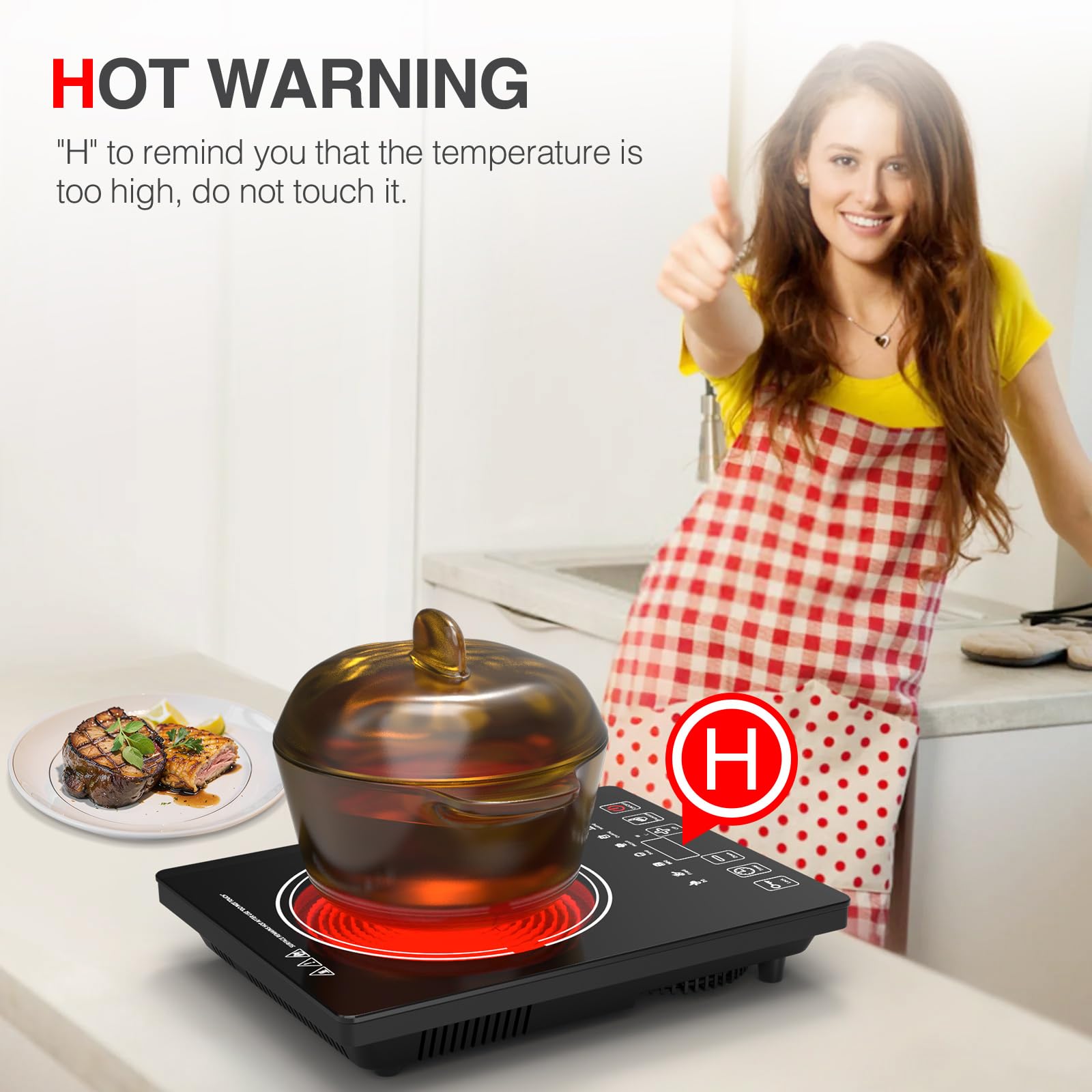 VBGK 11 inch Single Burner Electric Stove Infrared Ceramic Cooktop Portable Hot Plate with Smart Touch Control