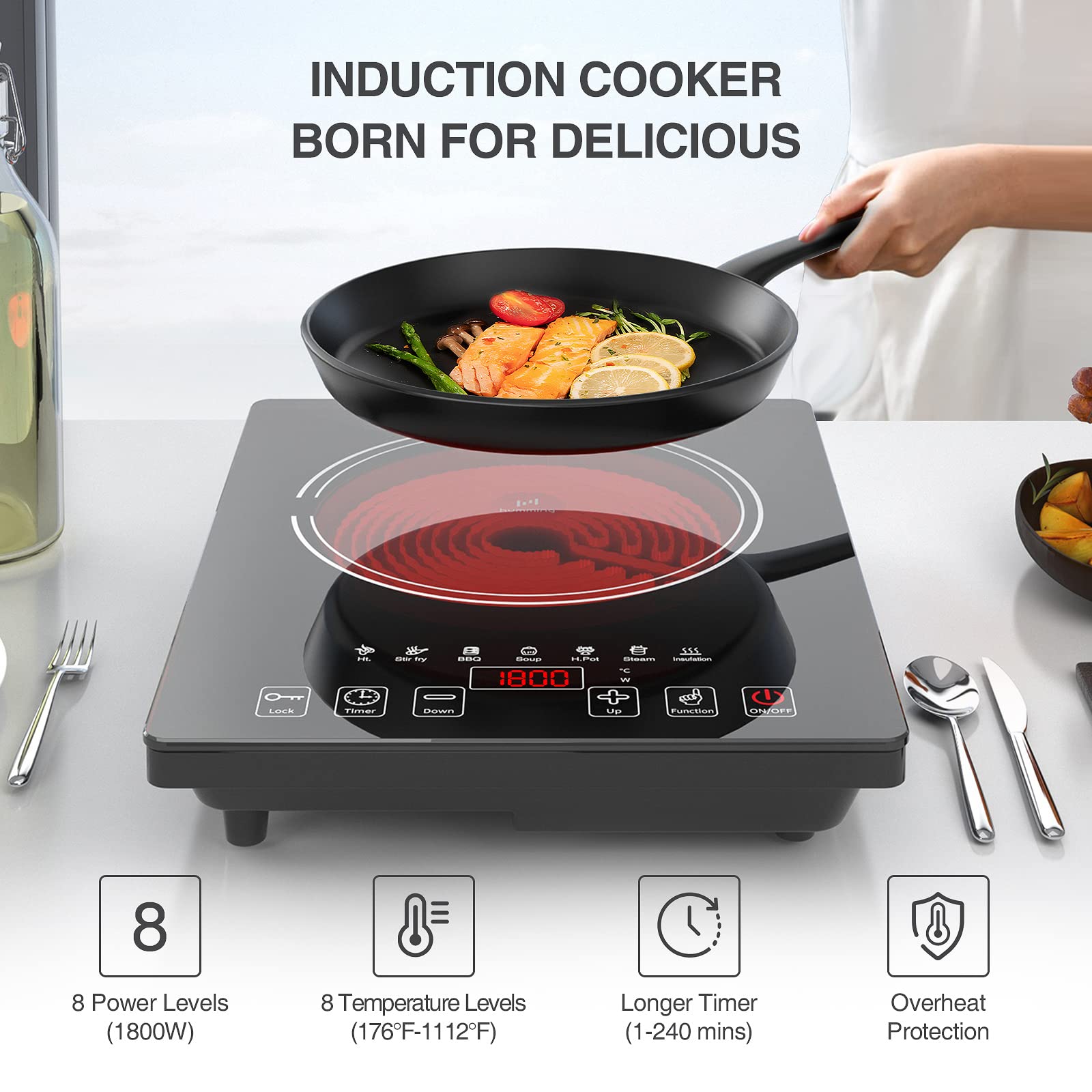 VBGK 11 inch Single Burner Electric Stove Infrared Ceramic Cooktop Portable Hot Plate with Smart Touch Control