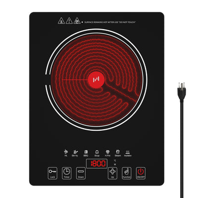 VBGK 11 inch Single Burner Electric Stove Infrared Ceramic Cooktop Portable Hot Plate with Smart Touch Control