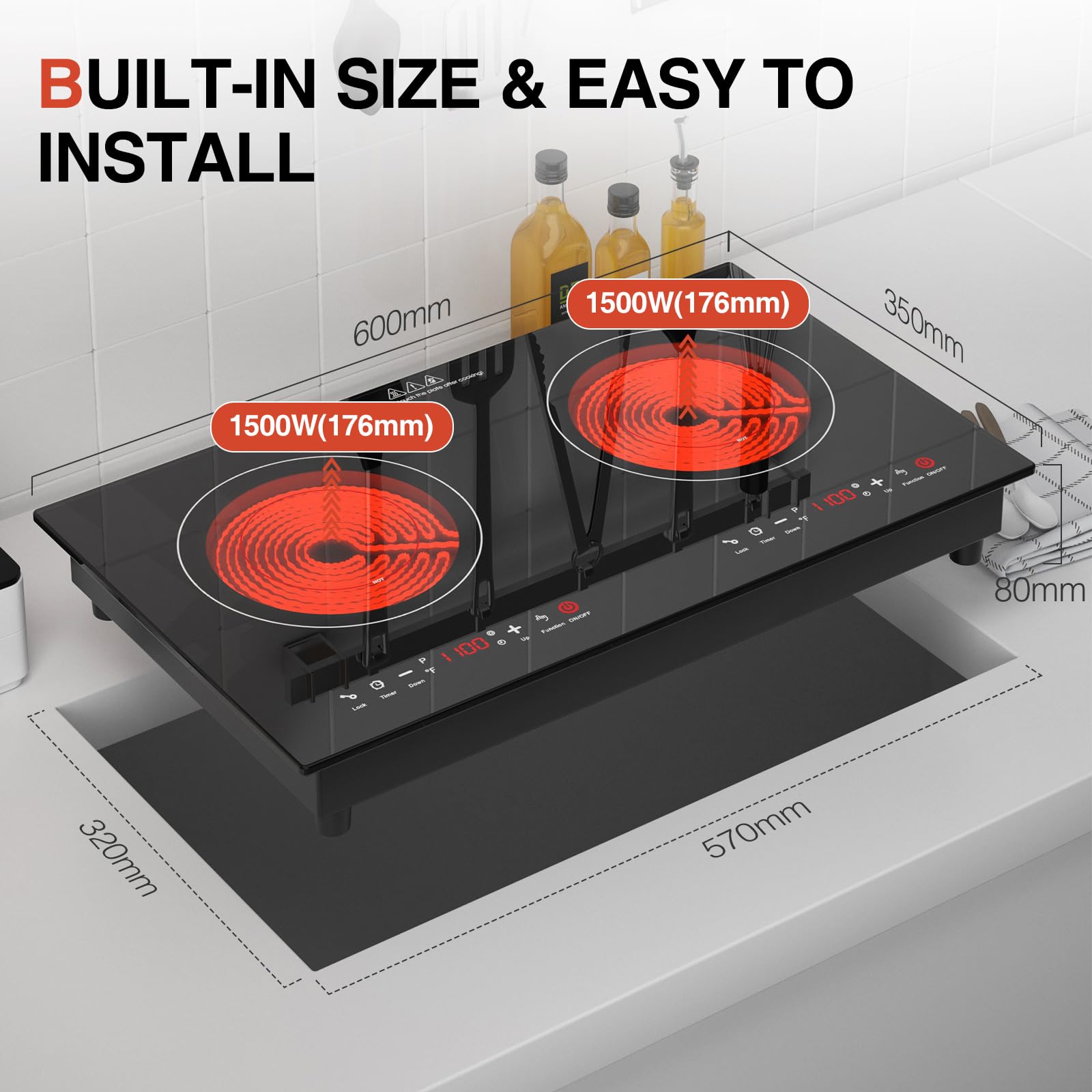 2 Burner Ceramic Stove VBGK 24 Inch Electric Cooktop Touch Control Ceramic Countertop Stove