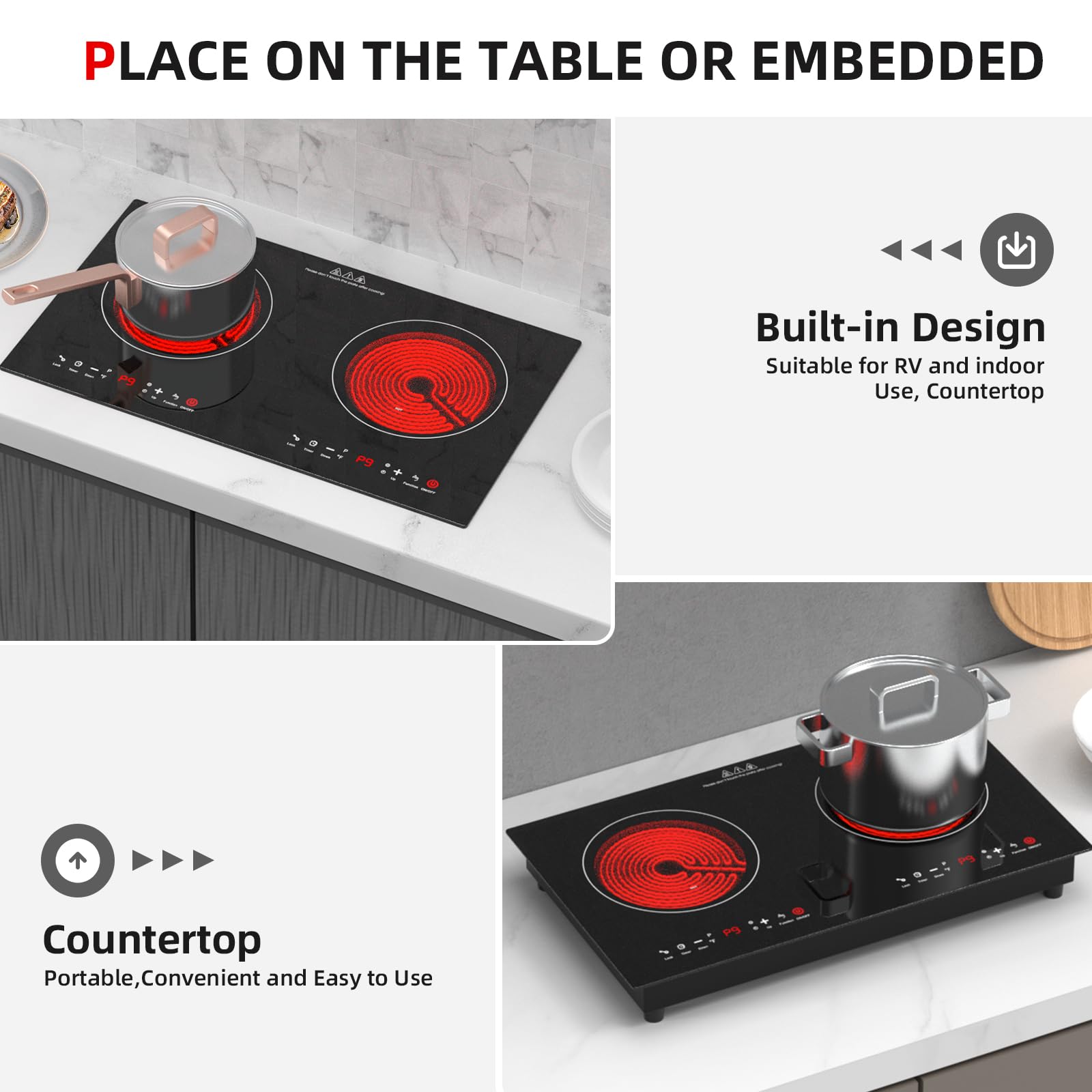 2 Burner Ceramic Stove VBGK 24 Inch Electric Cooktop Touch Control Ceramic Countertop Stove