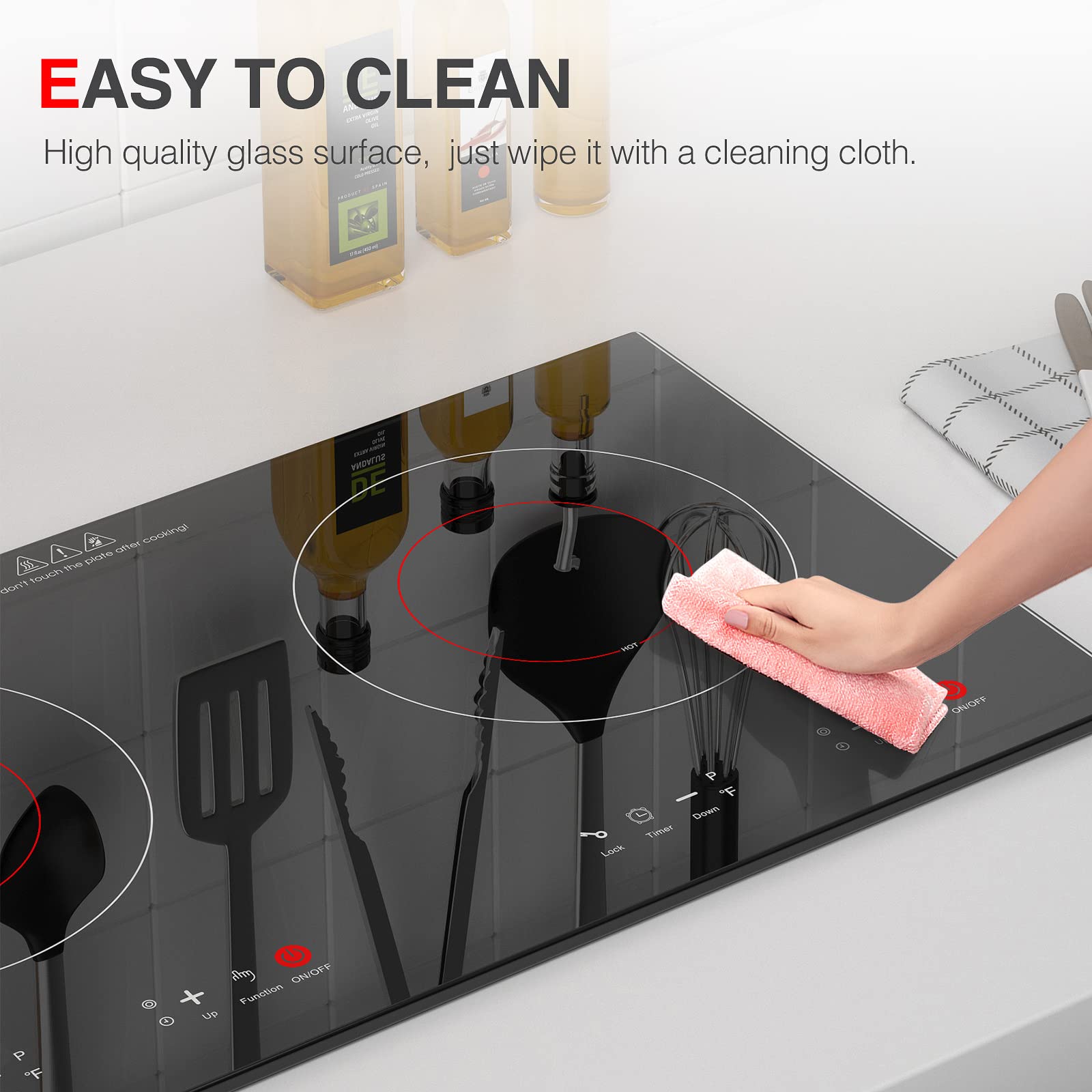 2 Burner Ceramic Stove VBGK 24 Inch Electric Cooktop Touch Control Ceramic Countertop Stove