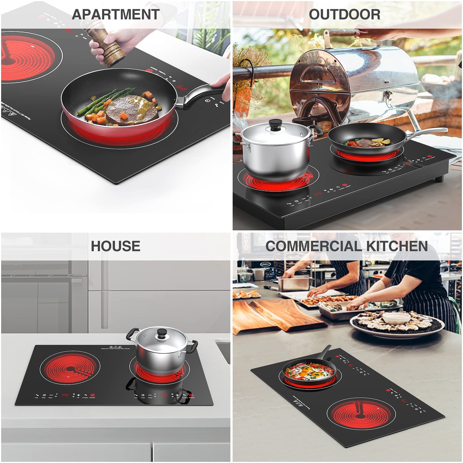 2 Burner Ceramic Stove VBGK 24 Inch Electric Cooktop Touch Control Ceramic Countertop Stove