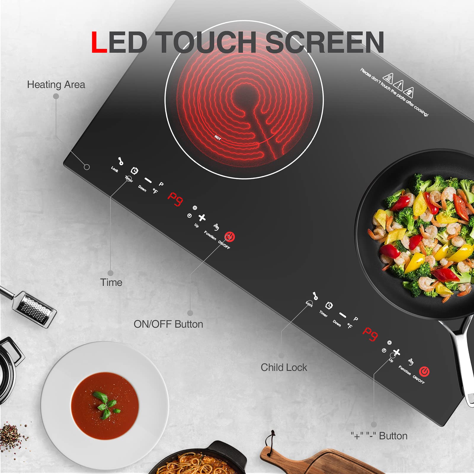 2 Burner Ceramic Stove VBGK 24 Inch Electric Cooktop Touch Control Ceramic Countertop Stove