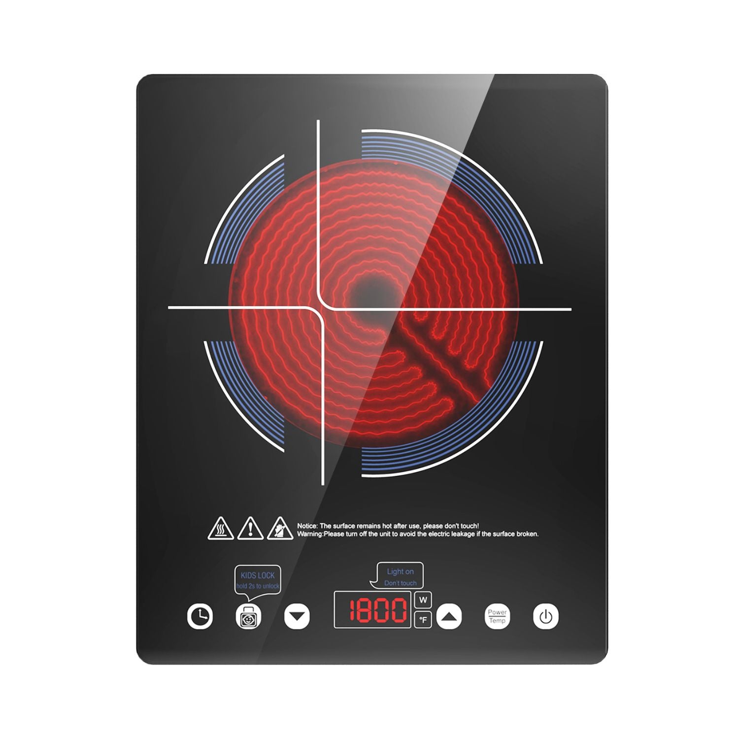 VBGK Electric Cooktop,110V Electric Stove Top,Single Burner LED Touch Control,1800W Portable Induction Cooktop