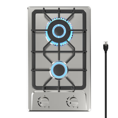 VBGK 12 Inch 110V Gas Cooktop Two Burner Stainless Stee Gas Stove Top