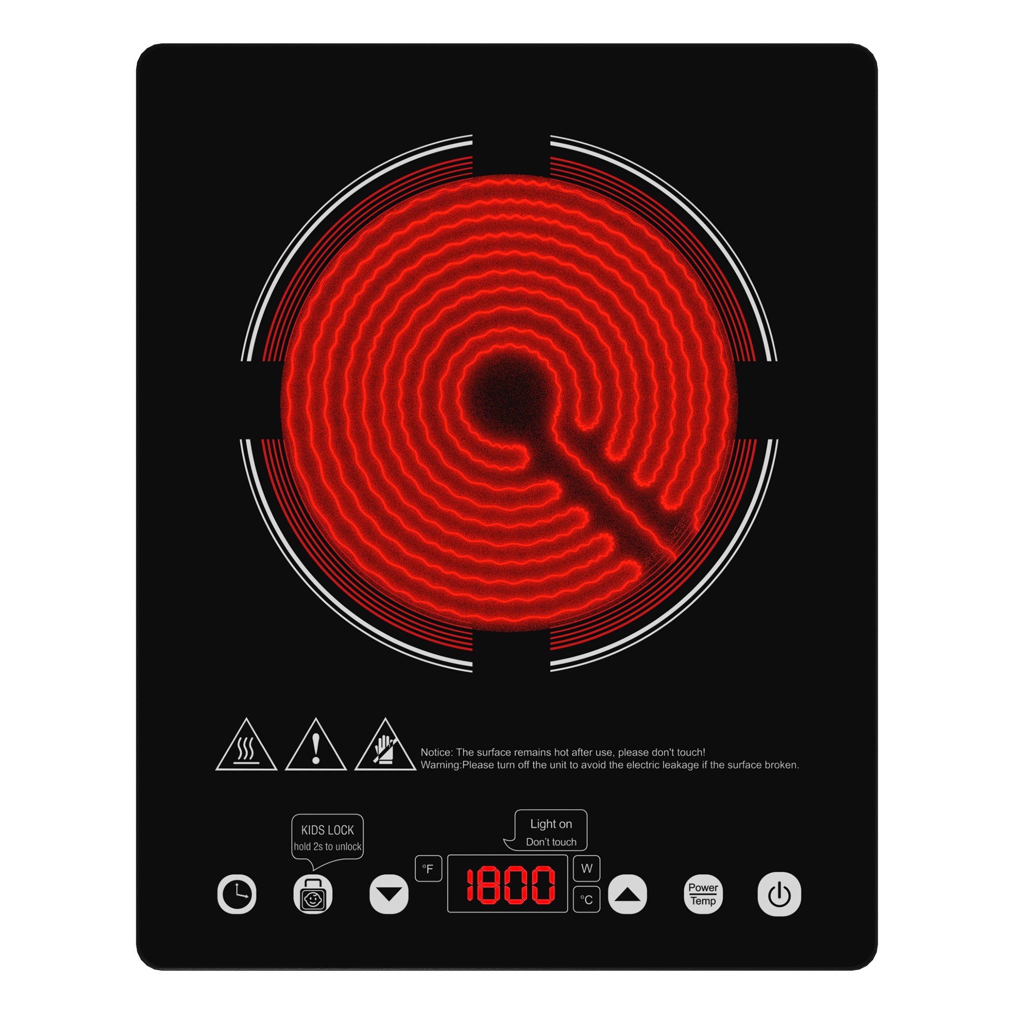 VBGK 11 Inch Portable Electric Ceramic Stove Cooktop 1800w Single Burner Infrared Stove