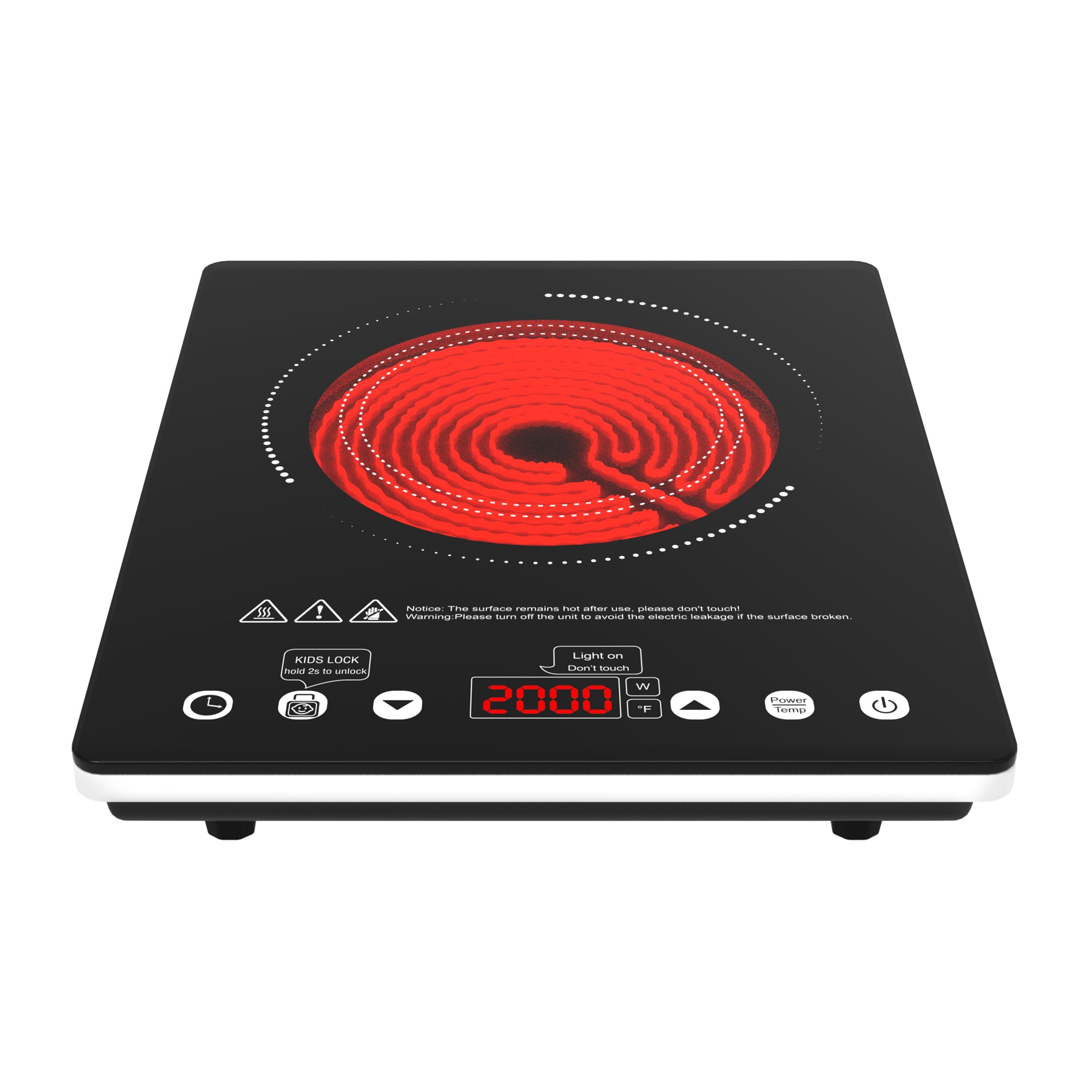 VBGK 12 Inch Portable Electric Cooktop 1800W Single Burner Touch Control Infrared Ceramic Cooktop