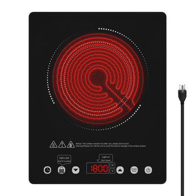 VBGK 12 Inch Portable Electric Cooktop 1800W Single Burner Touch Control Infrared Ceramic Cooktop