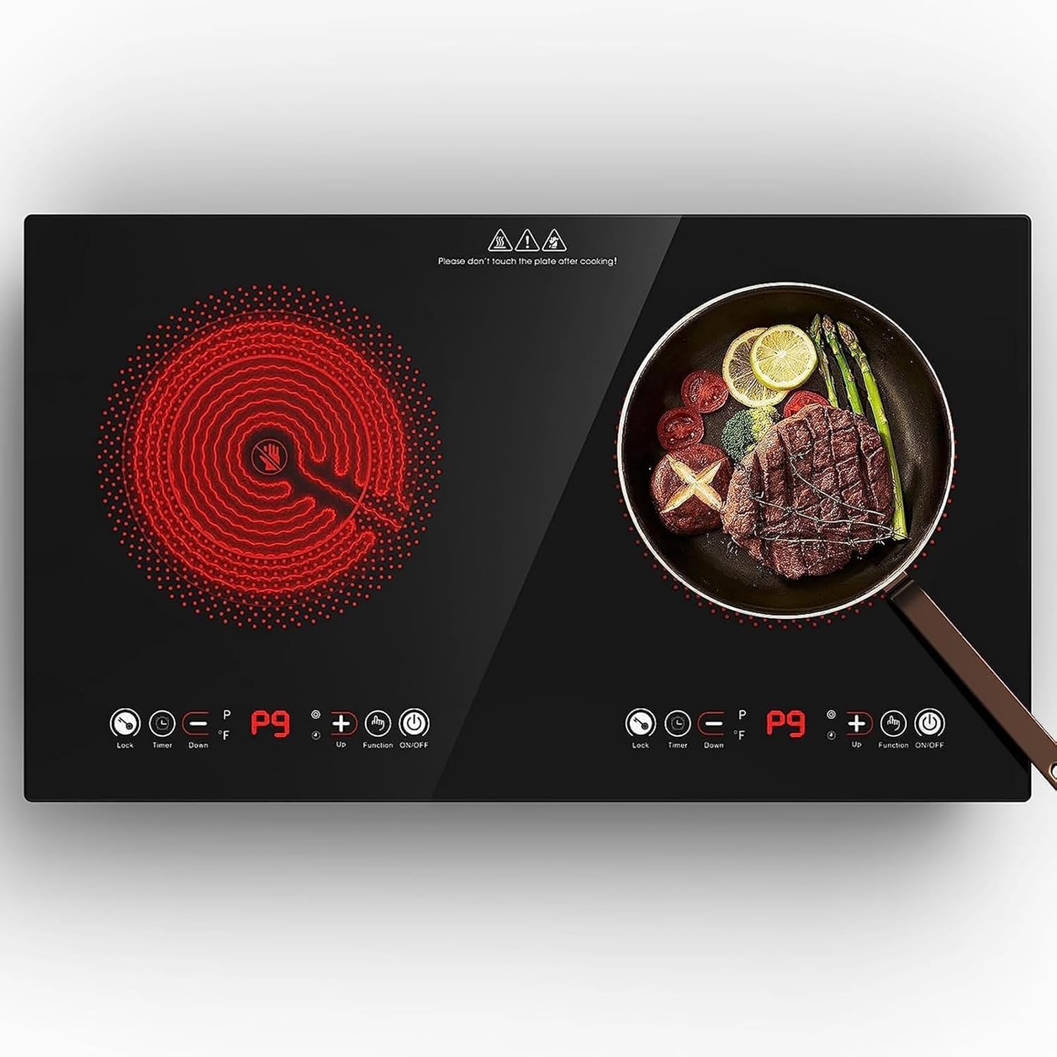 VBGK 24 Inch  Electric Ceramic Flat Cooktops Double Burner Infrared Stove Cooktop
