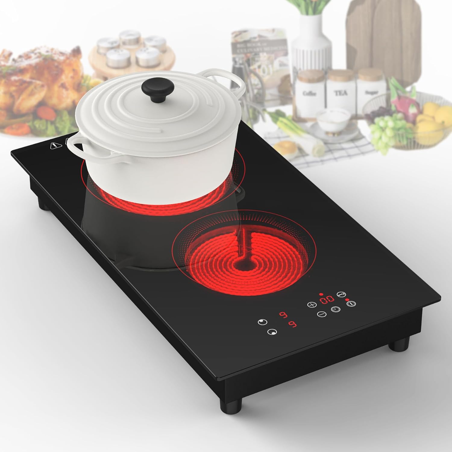 VBGK Electric Cooktop,Electric Ceramic Cooktop 220V,3000W 2 Burner Electric Cooktop