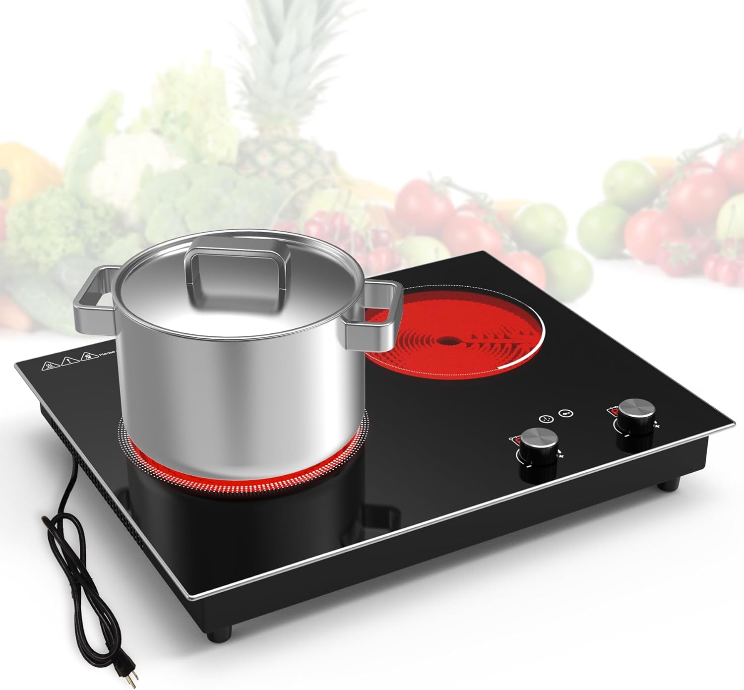 VBGK 2 Burner Electric Cooktop 2100W, Built-in & Countertop Double Burner Electric Stove Top for Kitchen