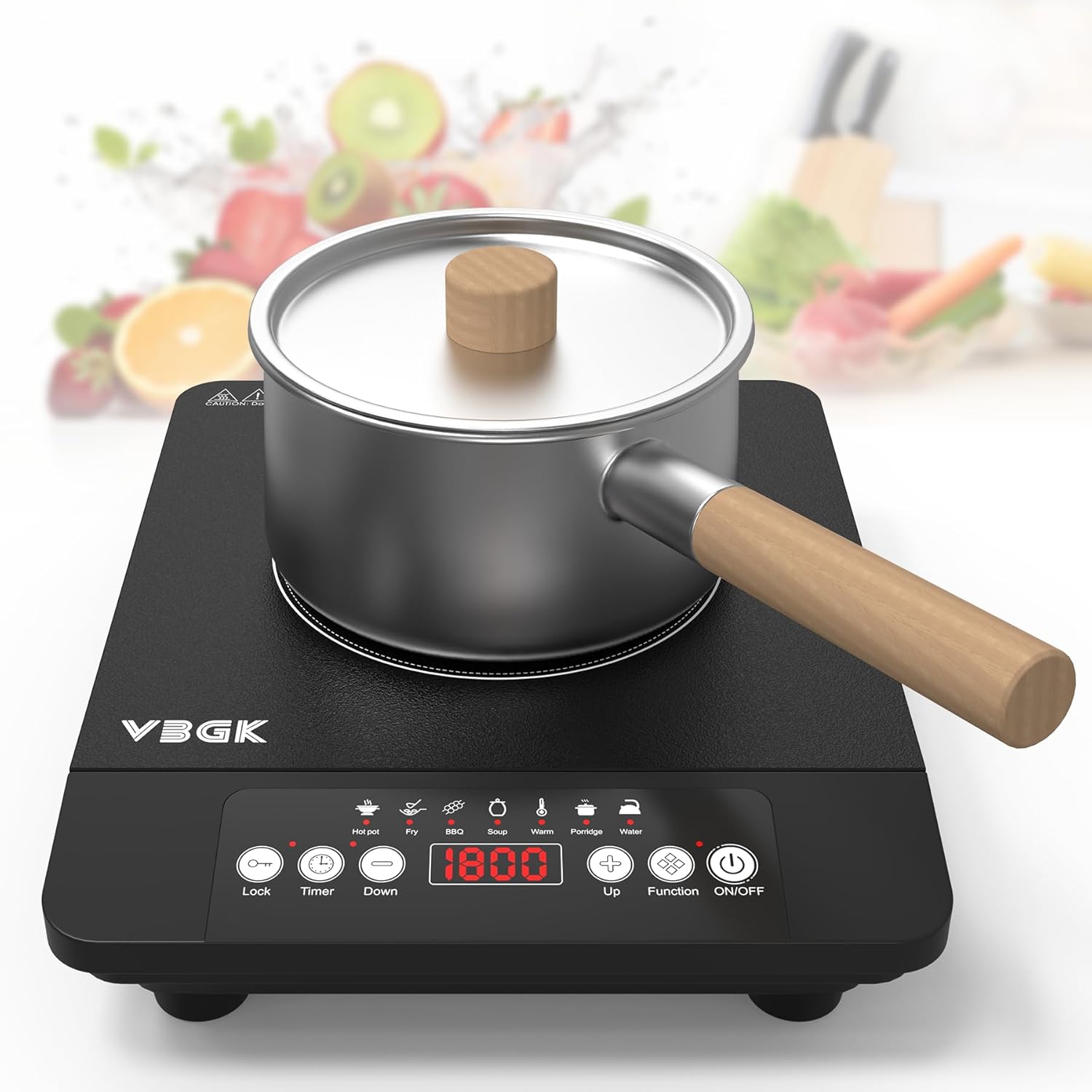 VBGK Single Burner Induction Cooktop 110V 1800W, Portable Electric Stove Top for Kitchen & RV Cooking