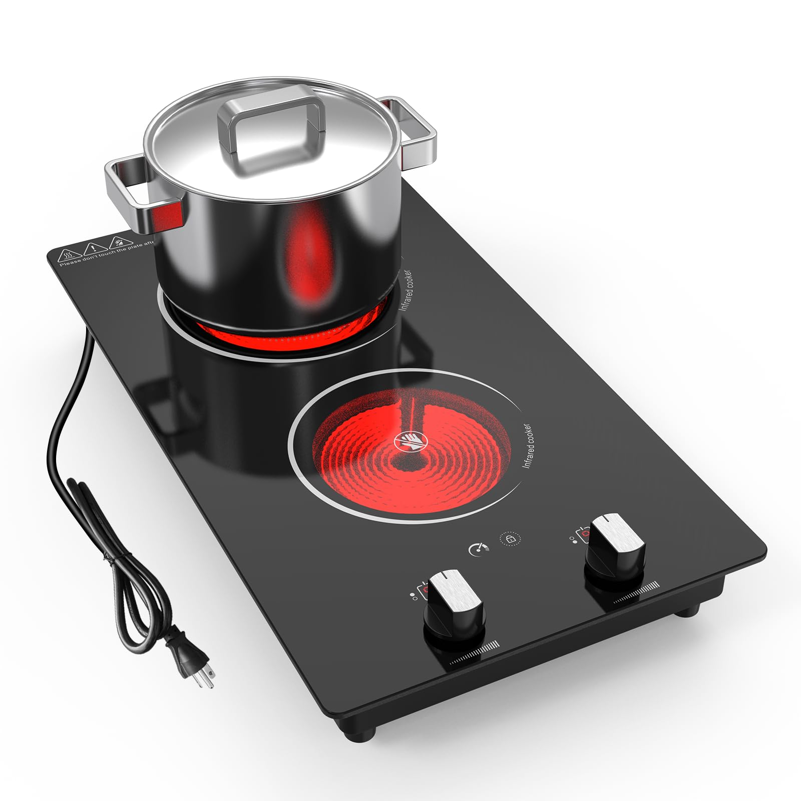 VBGK 12 Inch Electric Ceramic Cooktop 2100W Two Burner Electric Ceramic Countertop Stove