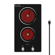 VBGK 12 Inch Electric Ceramic Cooktop 2100W Two Burner Electric Ceramic Countertop Stove