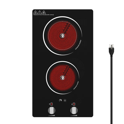 VBGK 12 Inch Electric Ceramic Cooktop 2100W Two Burner Electric Ceramic Countertop Stove