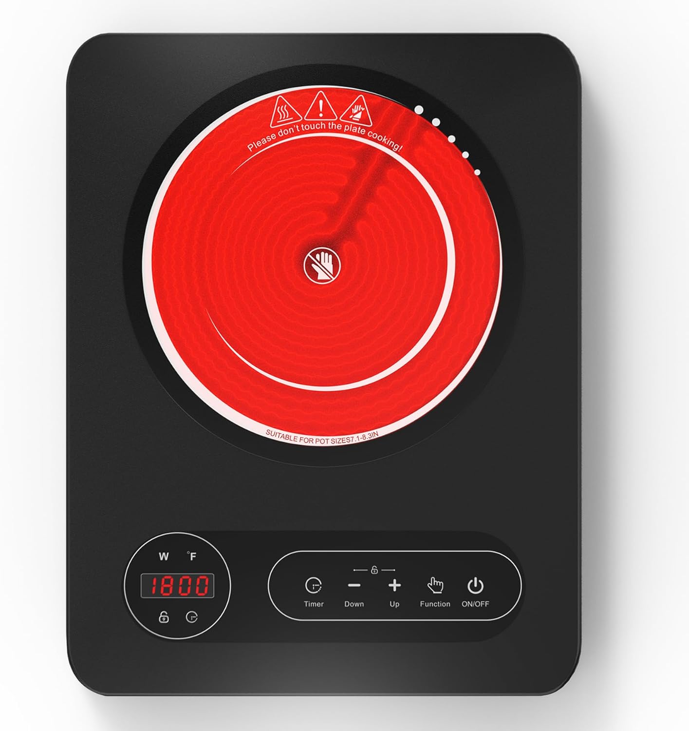 VBGK 11 Inch Single Burner Electric Cooktop 110V 1800W, Portable Electric Stove Top for Kitchen & RV Cooking