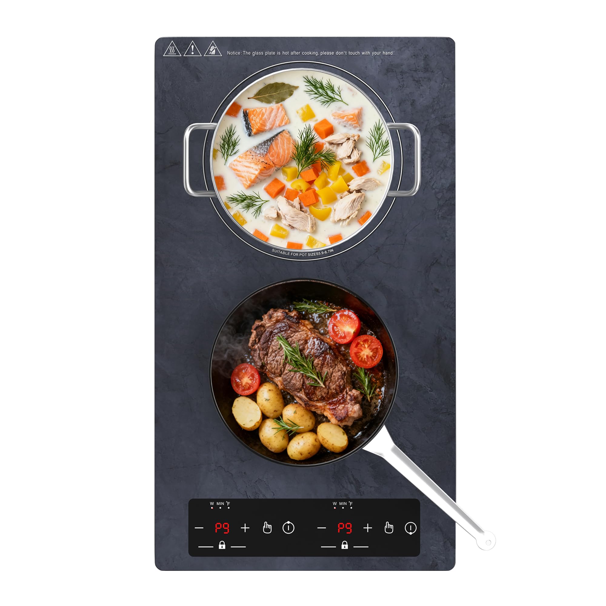 VBGK 12" Portable Induction Cooktop, 2300W Electric Hot Plate with Dual Zones LED Display