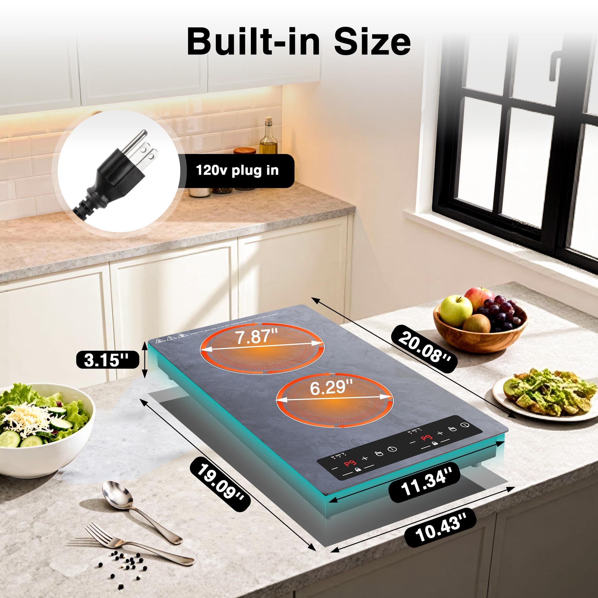 VBGK 12" Portable Induction Cooktop, 2300W Electric Hot Plate with Dual Zones LED Display