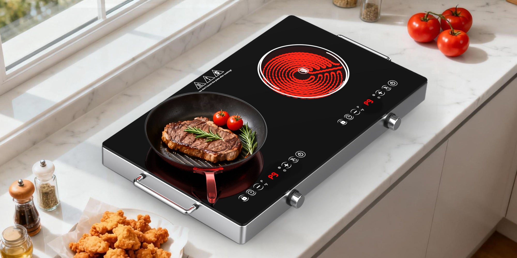 VBGK 24 Inch Electric Cooktop 4000W Two-Burner Electric Ceramic Cooktop