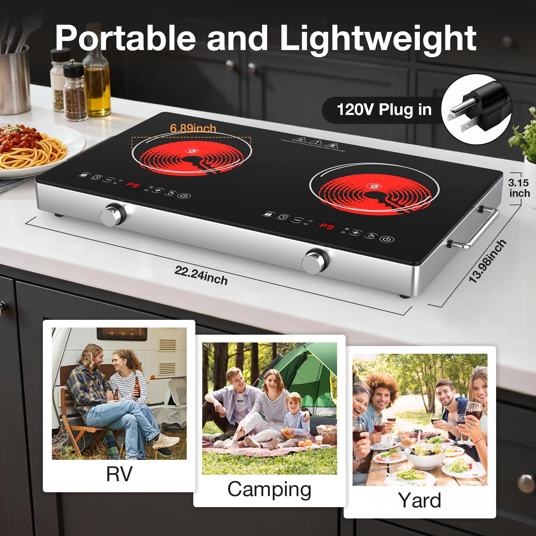 VBGK 24 Inch Electric Cooktop 4000W Two-Burner Electric Ceramic Cooktop