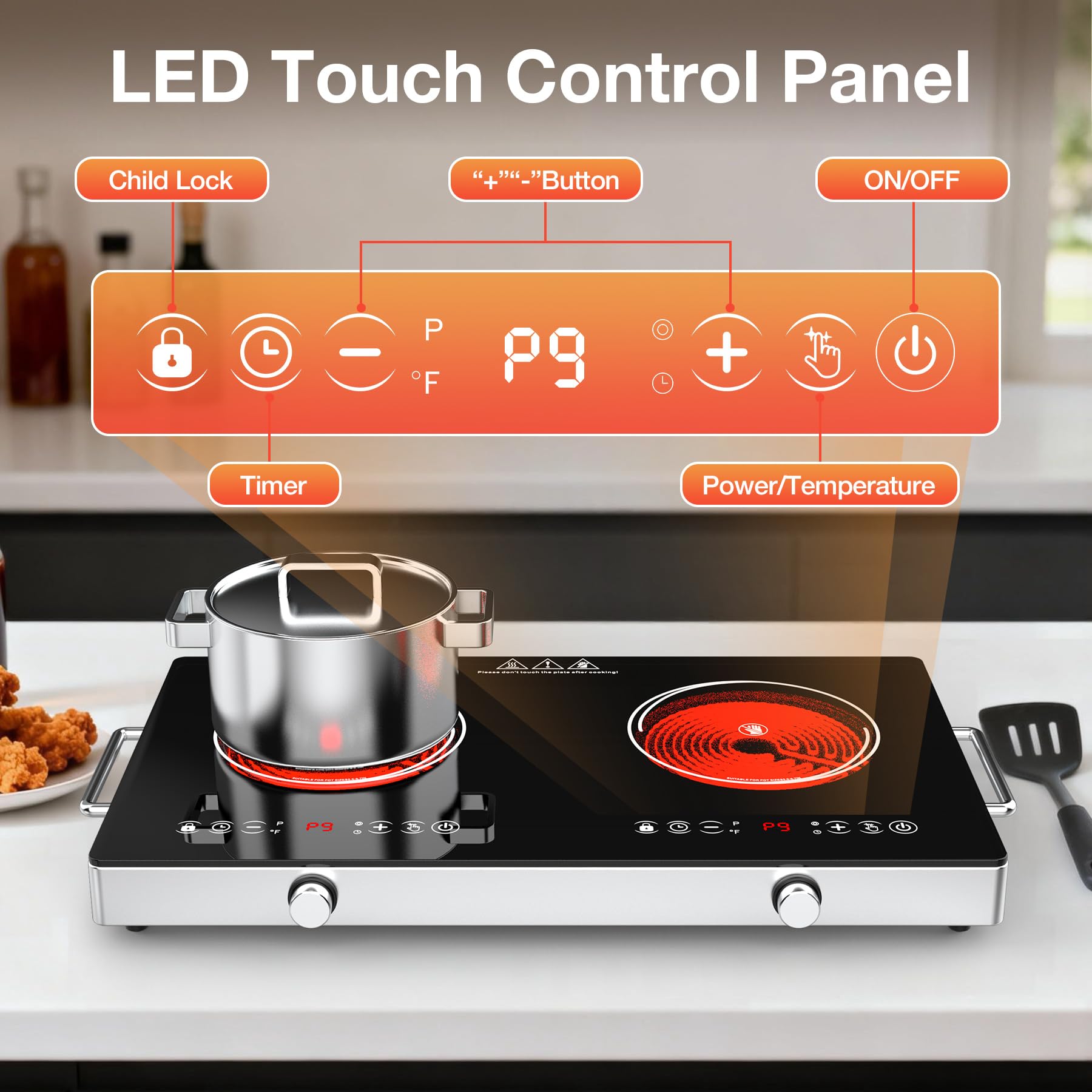 VBGK 24 Inch Electric Cooktop 4000W Two-Burner Electric Ceramic Cooktop