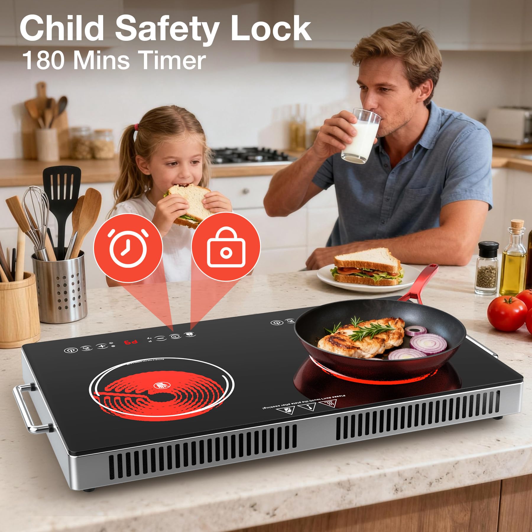 VBGK 24 Inch Electric Cooktop 4000W Two-Burner Electric Ceramic Cooktop